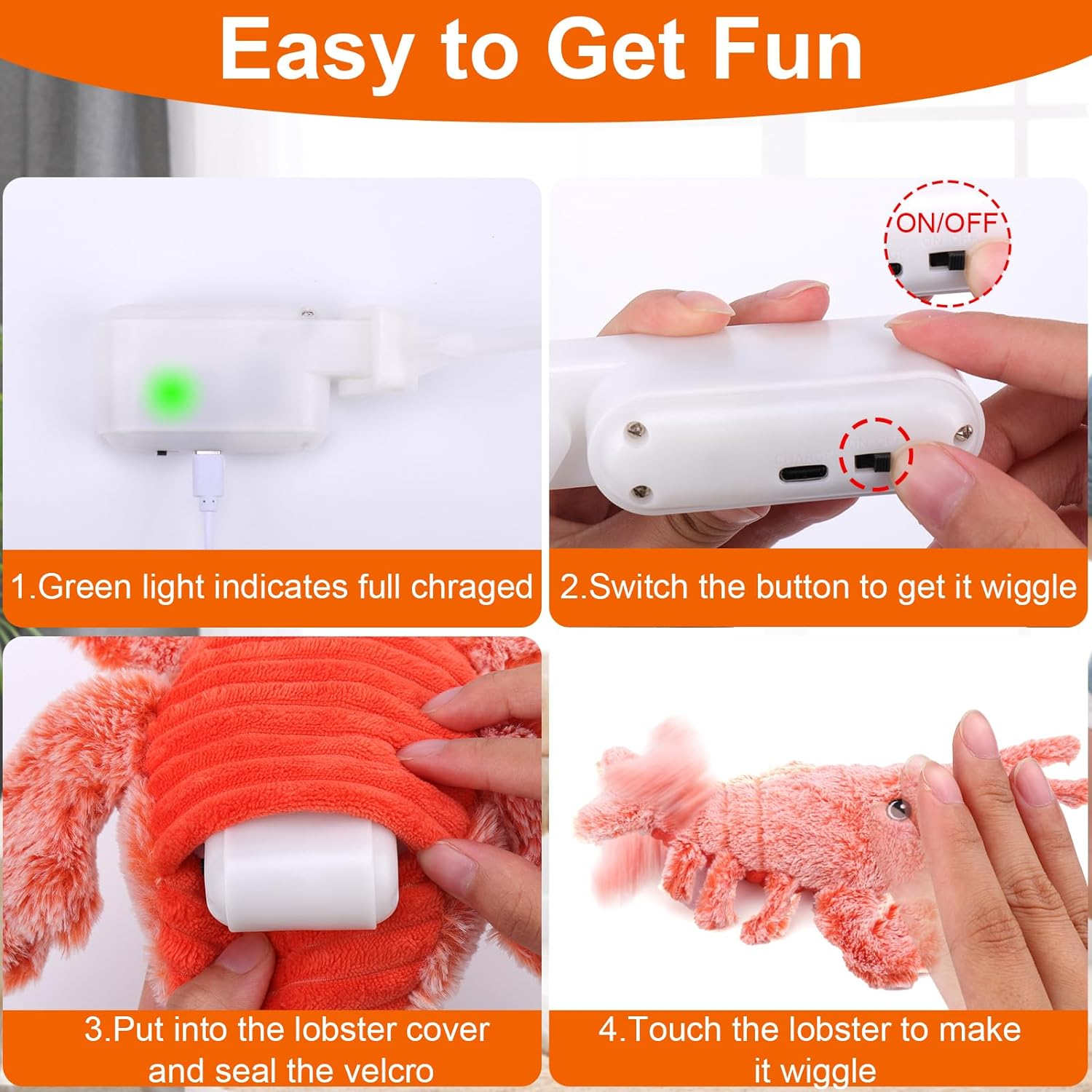 Mity Rain Interactive Dog Toys - Wiggly Lobster for Small Medium Large Dogs, Moving Pet Toy to Keep Them Busy for Boredom, Floppy Smart Motion Activate Enrichment, Rechargeable image number 4