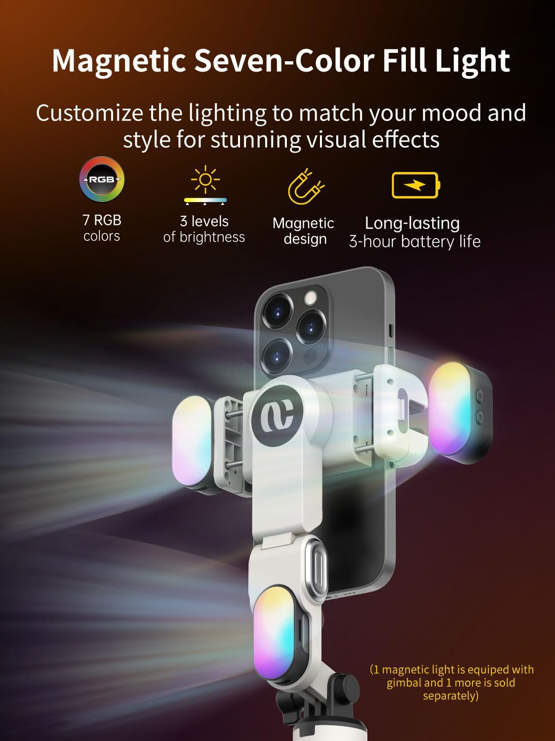 AOCHUAN Gimbal Stabilizer for Iphone, Sefie Stick Tripod with Auto Face Tracking for TIK Tok Youtube Video Recording, 4 in 1 Gimbal Stabilizer with 360&deg; Rotation for Iphone/Andriod -M1 Pro White image number 3