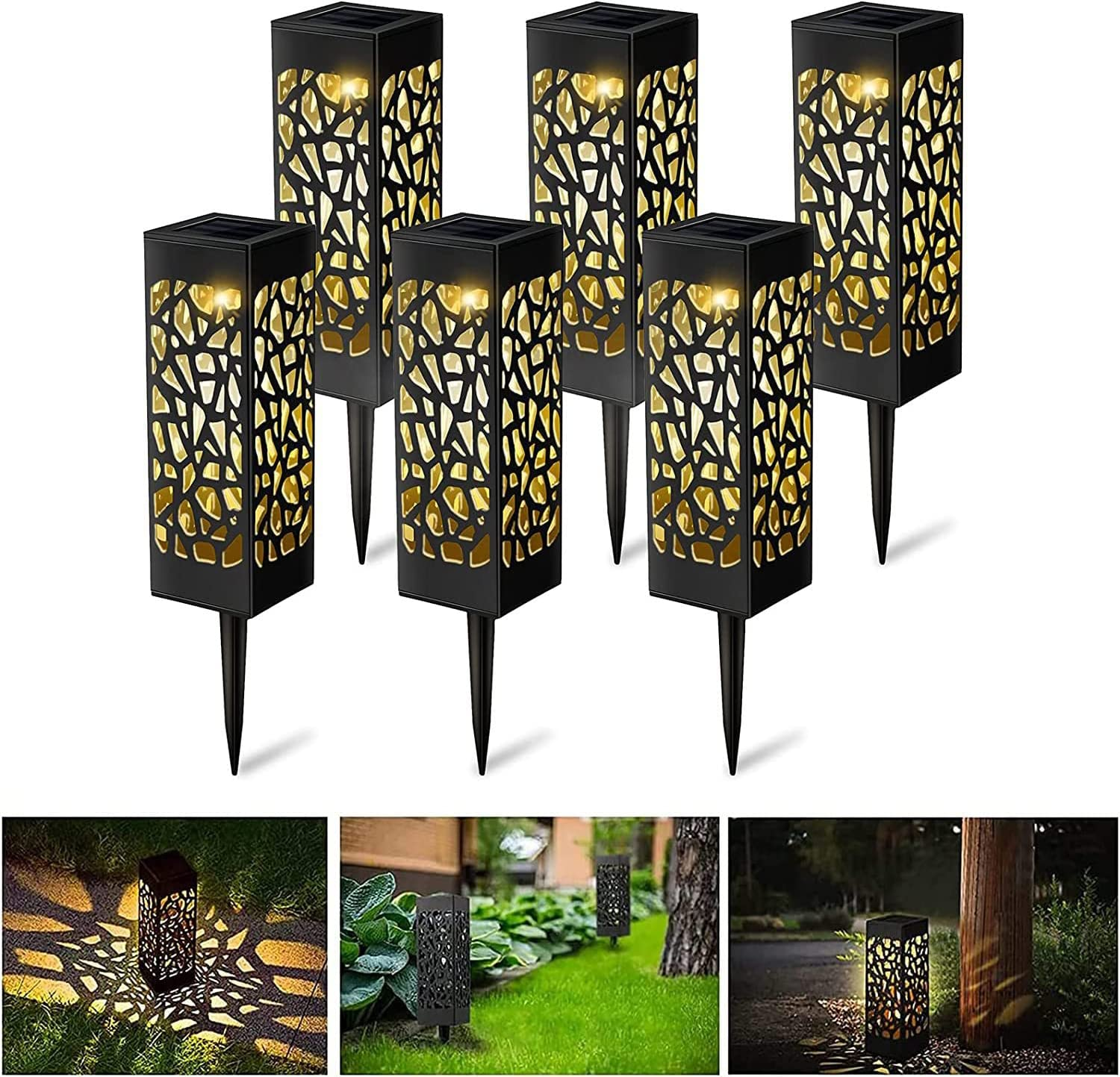 Jusisfone 6 Pack Solar Powered Decorative Black LED Garden Path Lights for outside Front Yard, Garden, Yard; Automatic Halloween Christmas Decorations Landscape Lighting for Patio image number 2