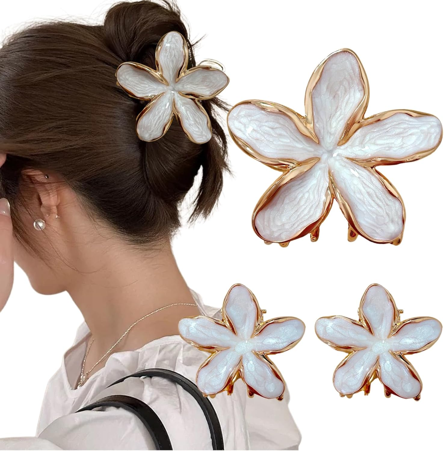 Ypkia Set of 3 Flower Hair Clips Small Set Hair Clips Women'S Metal Hair Clips Solid Claw Clips for Thick Thin Hair Women Girls image number 5