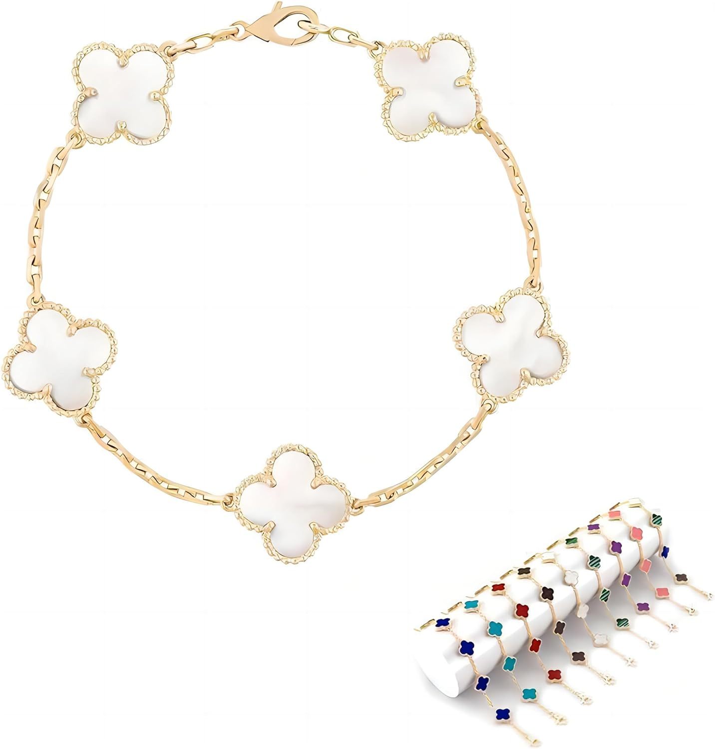 Four Leaf Clover Bracelet for Women Girl White Black Green Red Lucky Link Clover Bracelets,18K Gold Plated Jewelry Double-Sided Design Christmas Valentine'S Day Gifts