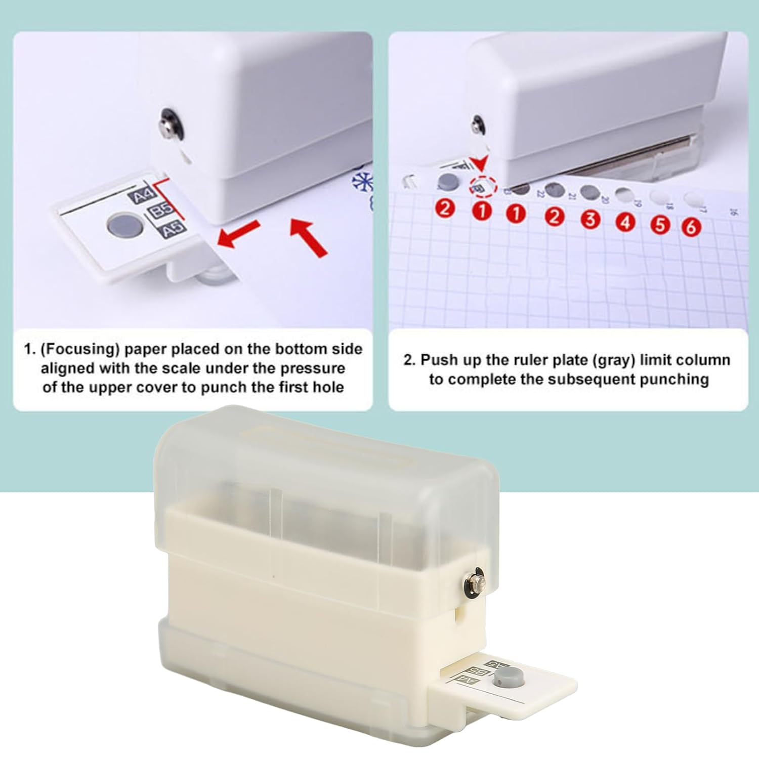6 Hole Manual Punch, Manual Operation Hole Puncher, Portable ABS Hole Punch for Notebook Scrapbook Binders 7Mm Punching Depth - Lucency image number 4