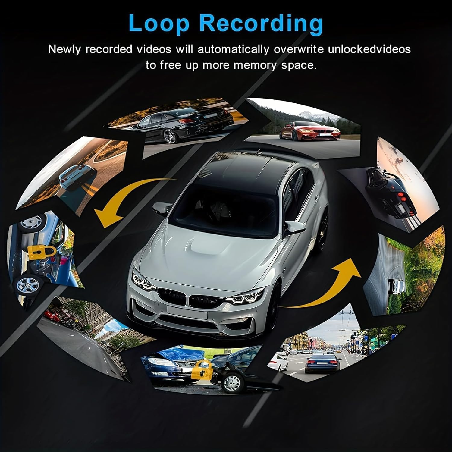 Dash Cam Front and Inside,Dashcams for Cars with 64G Card Traffic Recorder IR Night Vision Loop Recording G-Sensor 24Hr Parking Traffic Recorder(Front/Inside+64G) image number 6