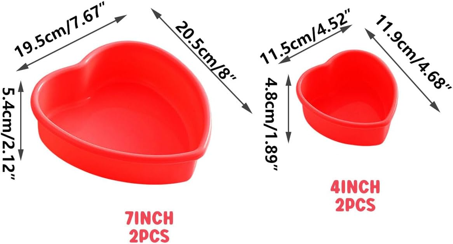 AIMALL 4PCS Heart Silicone Cake Mould Set, 2Pcs X 4 Inch & 2Pcs X 7 Inch, Pink Food-Grade Non-Stick Baking Tray, Reusable Love Shape Bakeware for Layered Rainbow Cakes image number 6