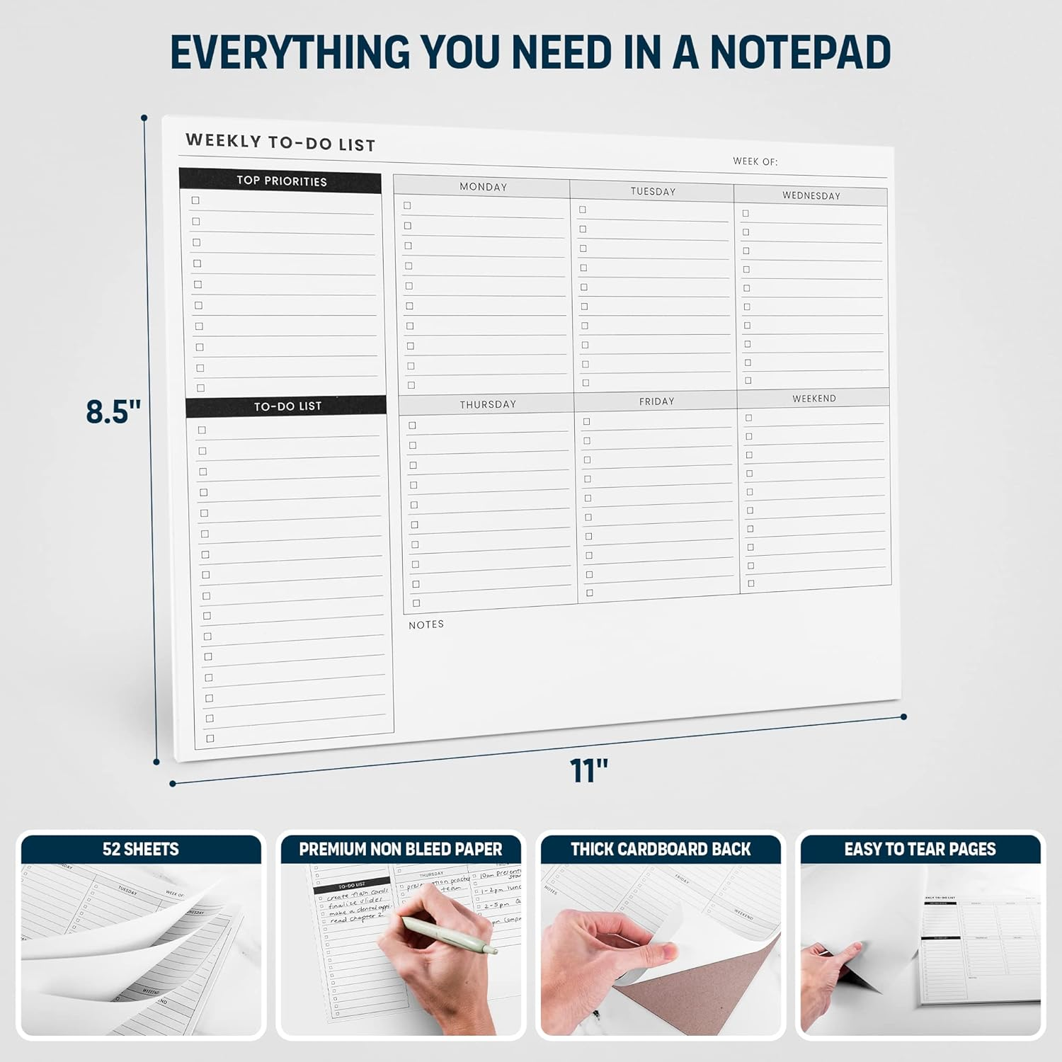 Weekly Planner Pad: to Do List Desk Notepad with Multiple Sections - 8.5X11" 52 Sheets - Undated Tear off Notebook Calendar - Habit Planning Tracker, Task Goal Checklist Organizer - Agenda Plan Pad image number 2