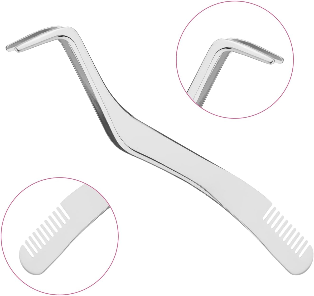 2Pcs Lash Tweezers Set, Stainless Steel Upgraded 2 in 1 Lash Extension Tweezers with Comb Eyelash Applicator for Volume Isolation Classic Lashes Smeared False Lashes (Rose Gold, Silver) image number 3