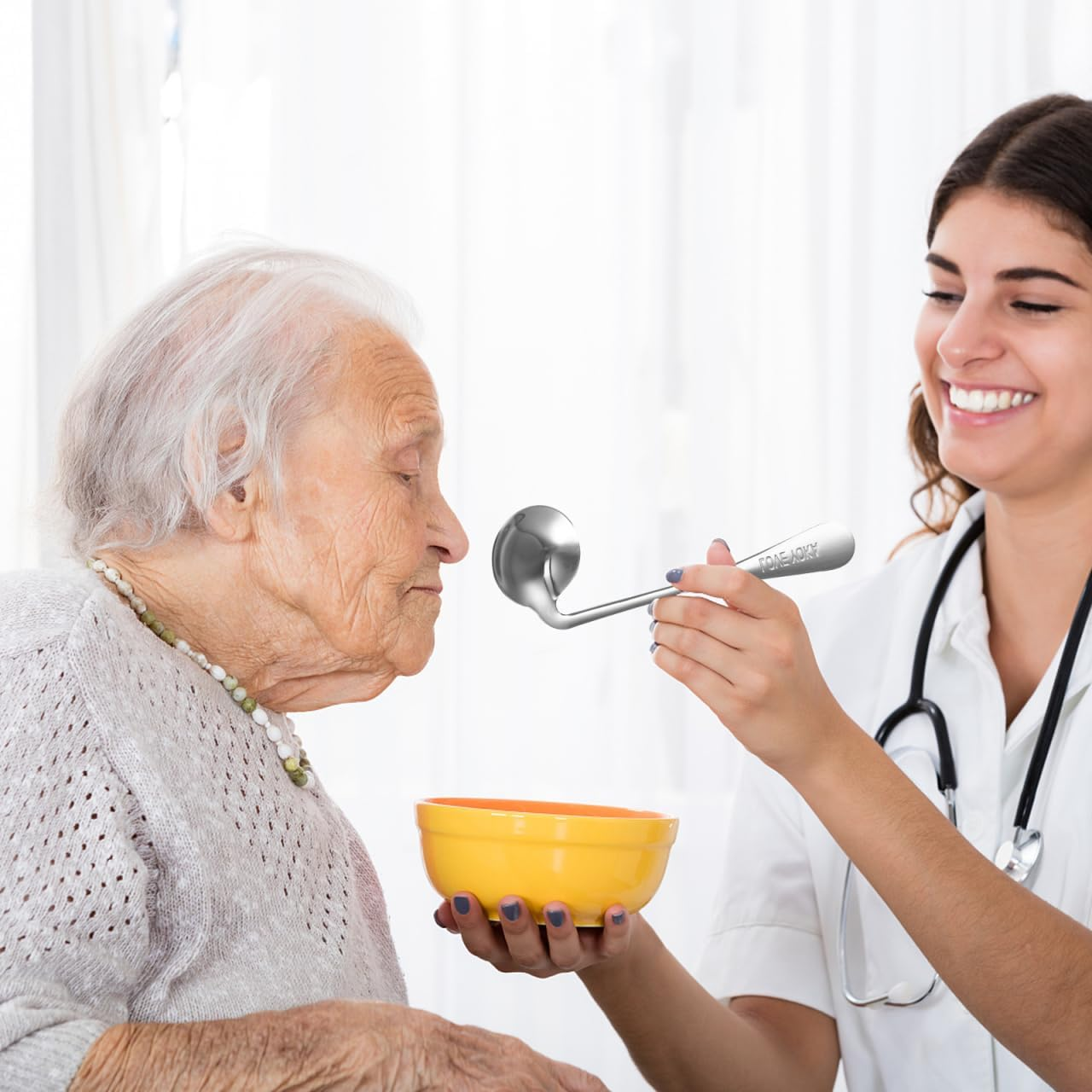 Baluue Angled Stainless Steel Elbow Spoon Fork for Elderly and Disabled Patients Self-Feeding Aid Ergonomic Handle for Bedridden Care and Daily Use image number 4