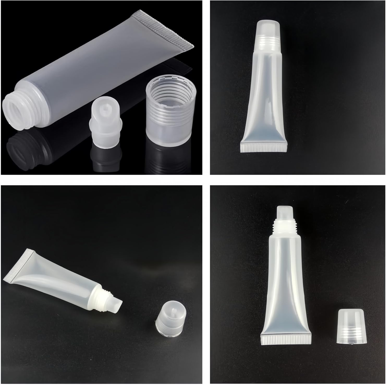 Empty Lip Gloss Tubes, Wanfoou 10 Pcs 10Ml Clear Soft Squeezable Lip Balm Containers Refillable Mini Cosmetic Tubes with Dispensing Filling Tool for DIY Lip Gloss Balm Makeup Travel Toiletries