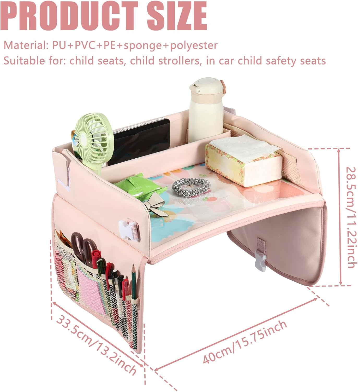 Kids Travel Tray Car Organizer, Waterproof Car Seat Table Tray for Kids, Toddler Car Seat Activity Table Tray,Portable Multifunction Car Lap Tray Backseat Tray for Airplane Drawing Watching TV image number 6