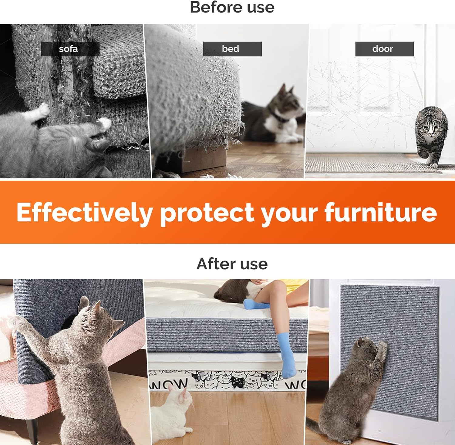 Pack of 2 Cat Scratching Mat, Self-Adhesive, 30 X 100 Cm, Scratching Mat for Cats, Cat Scratching Mat, DIY Cut to Size, Self-Adhesive Carpet, Cat Mat Underlay for Furniture, Couch, Sofa, Wall, Door image number 3