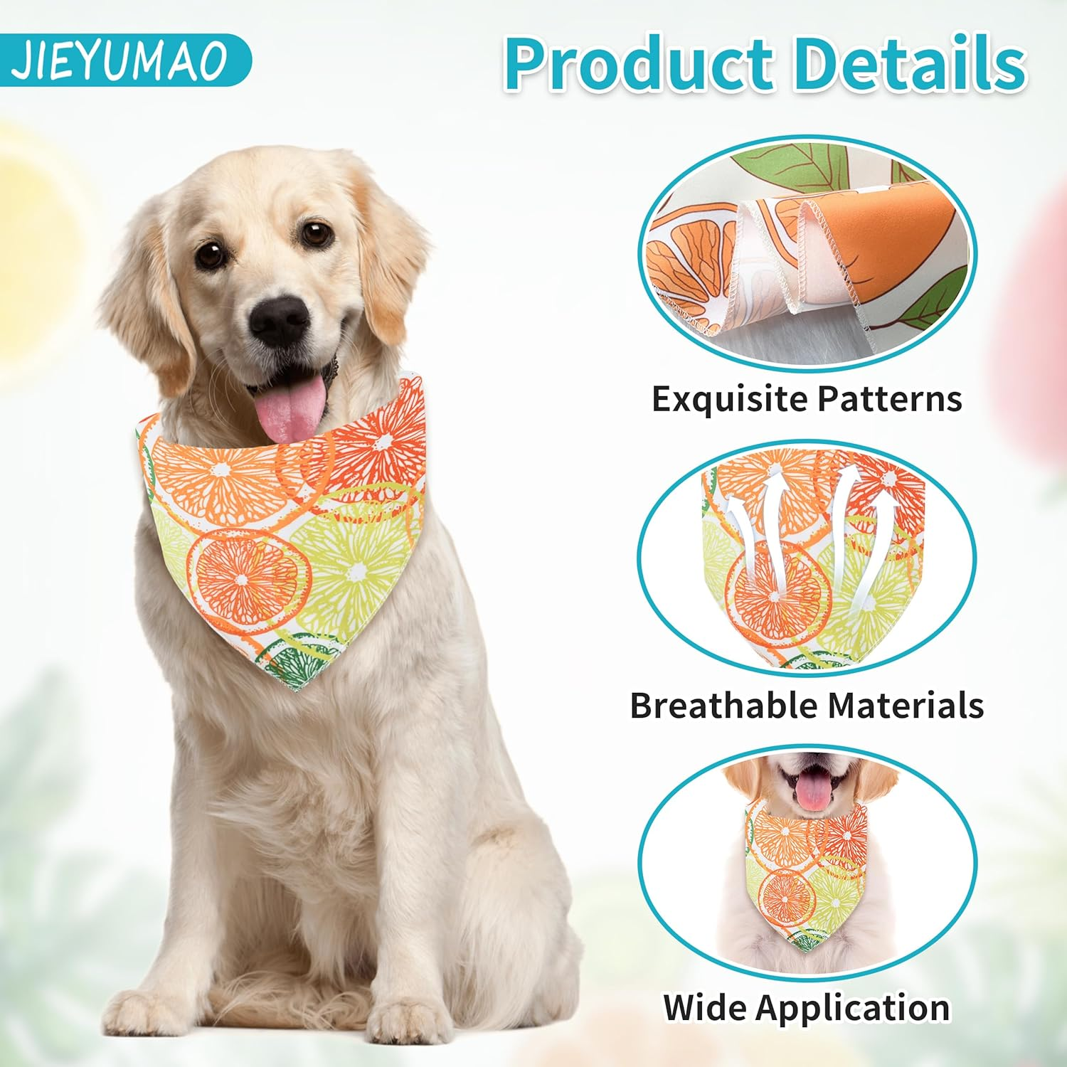JIEYUMAO Hawaii Dog Bandana, 6Pcs Fruit Dog Bandana, 6 Styles Pet Neckerchief with Fruit Patterns, Adjustable Summer Pet Bandanas Dog Triangle Bibs for Small Medium Large Dogs Cats image number 5