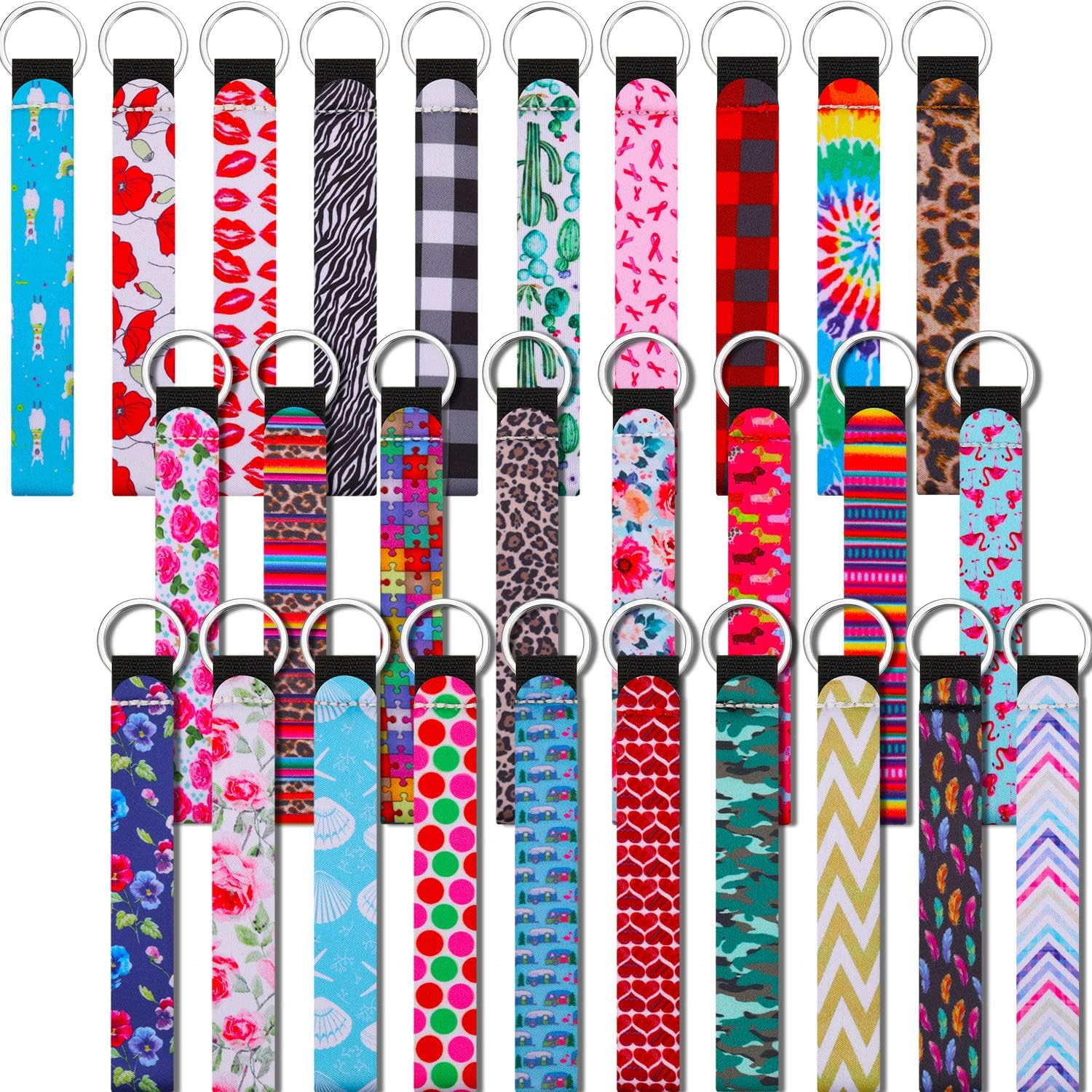 30 Pieces Neoprene Wristlet Keychain Bulk Lanyard Hand Wrist Strap Keychain for Women, as the Picture Shows image number 4