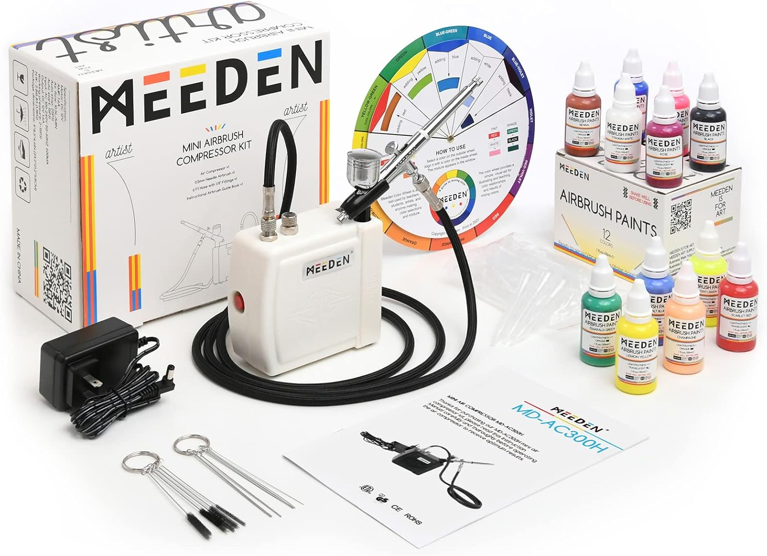 MEEDEN Airbrush Compressor Set for Beginners - Dual-Action Gravity Feed 0.5Mm Airbrush - Multi-Function Airbrush Set with Cleaning Kit for Modeling