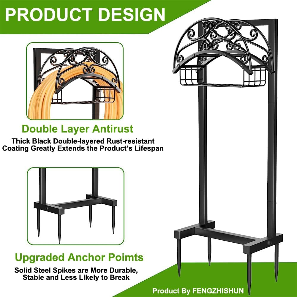 Freestanding Garden Hose Holder Water Pipe Rack - Upgraded Water Heavy Duty Hose Holder Holds Durable Outdoor Water Hose Reel for Lawn/Yard Storage, Black image number 3