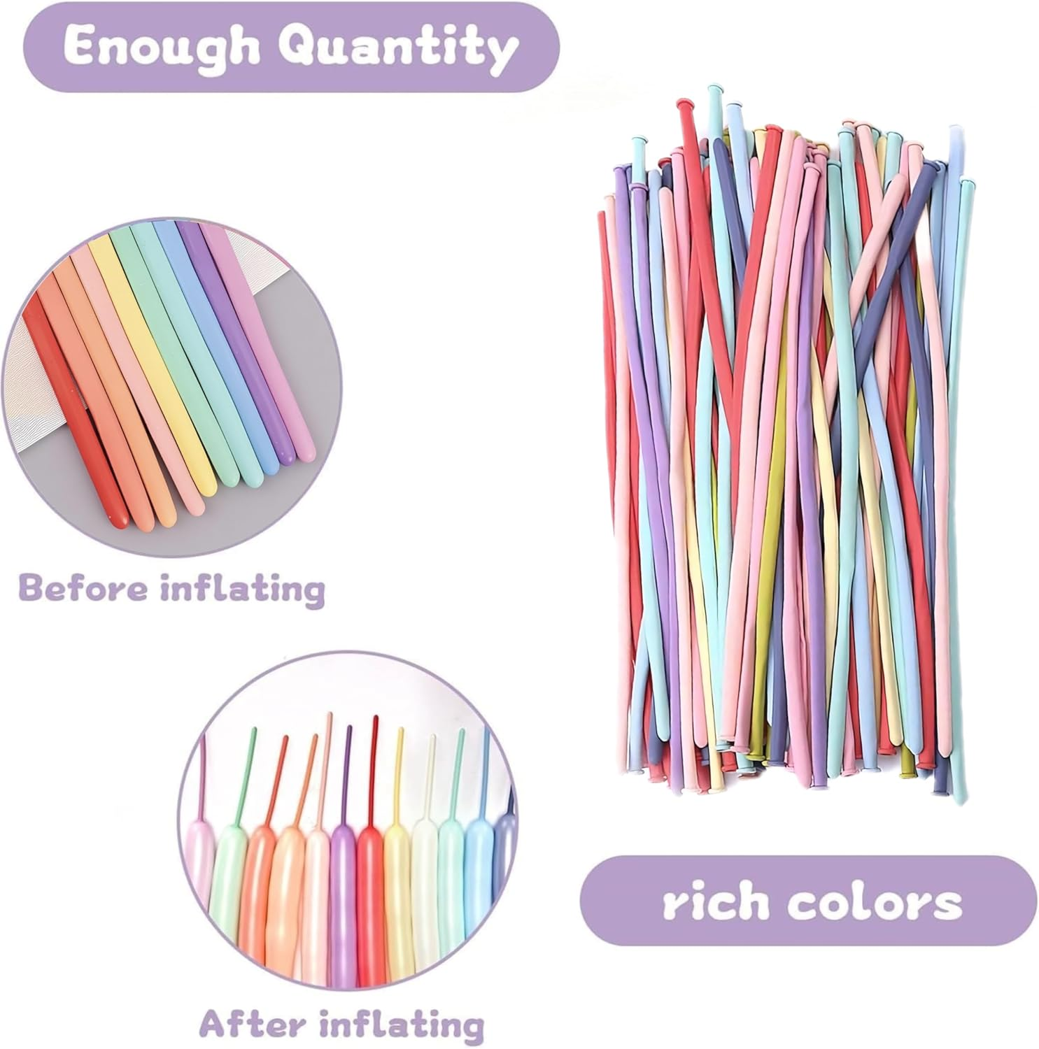 Lumjoy 100Pcs 260 Long Balloons Pastel Assorted Mixed Color Thickening Skinny Latex Twisting Animals Modeling Magic Balloons for Weddings Birthdays Clowns Christmas Party Garland Decorations image number 1