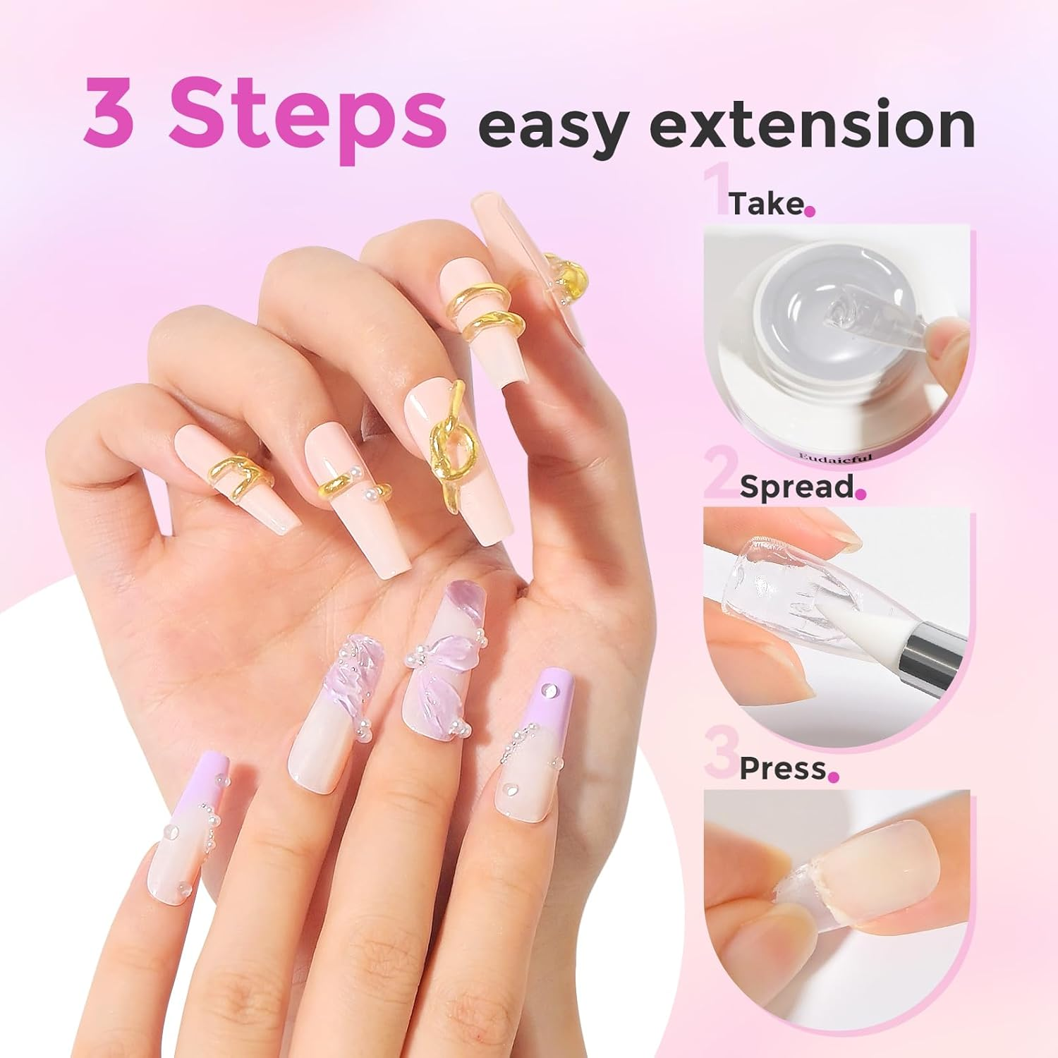Solid Builder Nail Gel Rhinestone Glue for Nails, Clear Multifunctional Builder Gel for Nails 3D Nail Sculpting Gel Non-Sticky Nail Extension Gel & No Wipe Nail Charm Glue for Salon Home image number 5