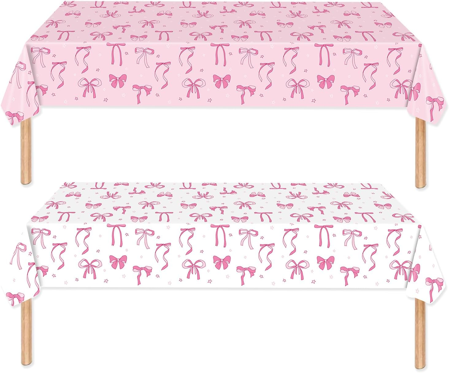 2 Pack Pink Bow Tablecloth Plastic 54 X 108Inch, Coquette Birthday Decorations Table Cloth Disposable Girls Birthday Party Supplies image number 1