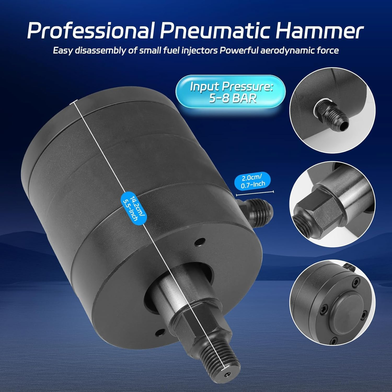 Pneumatic Injector Puller Set, 5-8 Bar Air Vibration Diesel Fuel Injector Removal Tool Set of 25 with Extractor Hammer, 19 Adapters, Extension Hose, UK and JP Connectors image number 3