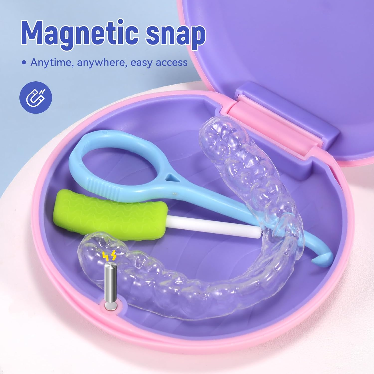Annhua Retainer Holder Case Mouthguard Case with Magnetic Closure, Denture Case Mouth Guard Holder Case Denture Box Case, Light and Compact - Green - Pink image number 7