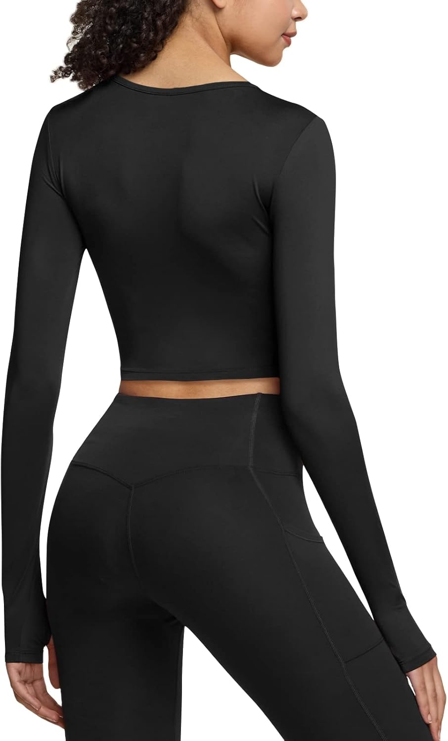 ATHLIO Women'S Sports Compression Shirt, Cool Dry Fit Long Sleeve Workout Tops, Crop 2Pack Bfd20-Blk_Large image number 5