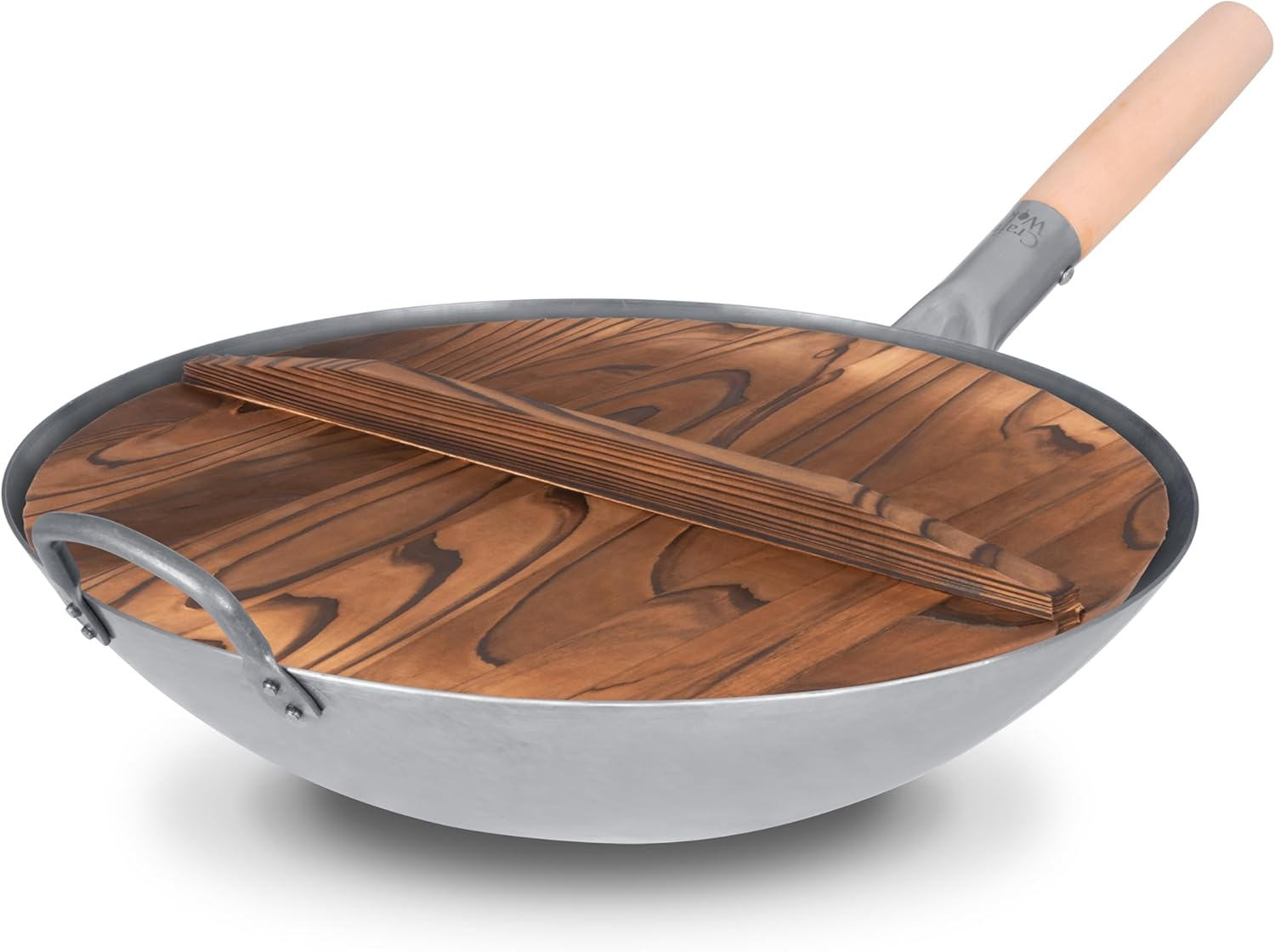 Craft Wok Lid for 16-Inch Woks Traditional Wooden Flat Cover Asian Cookware / 732W323-16In image number 3