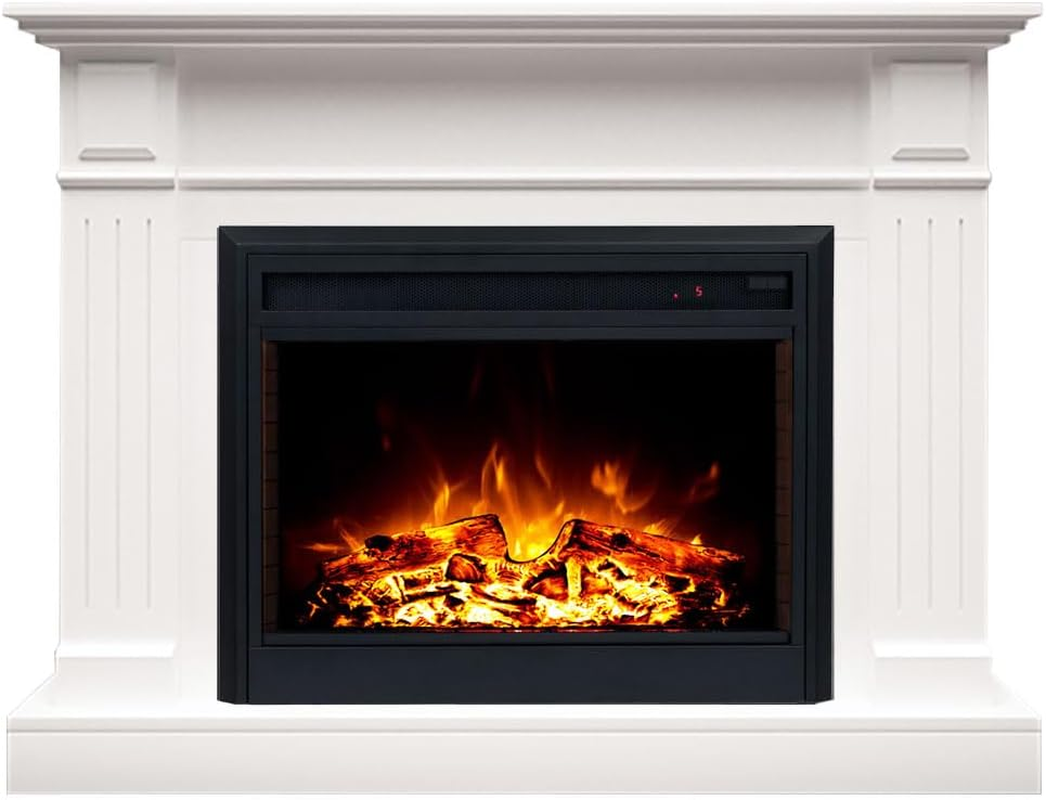 Modaliving Berwick Electric Fireplace Heater White Mantel Suite (Starlight Insert)