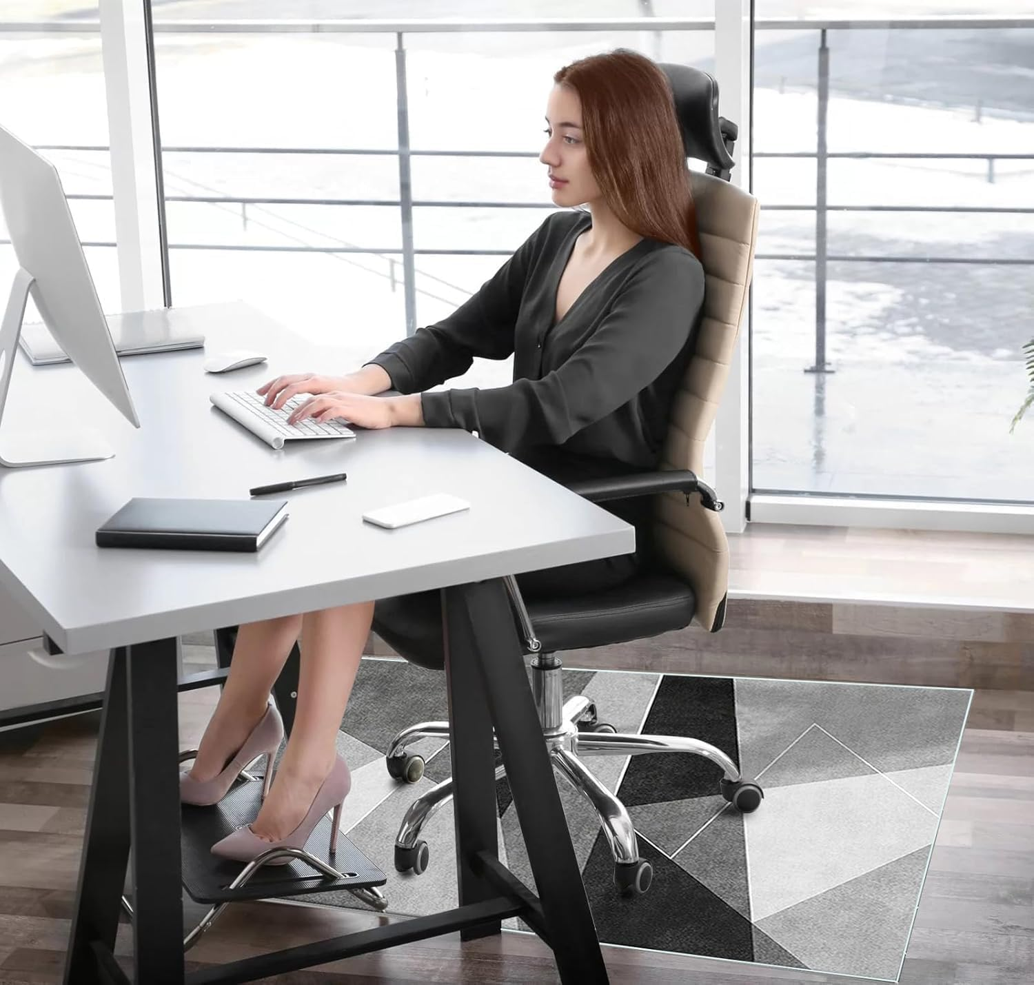 Office Chair Mat for Hardwood Floor, 100 * 120 Cm Rug Easy to Move, Floor Mat for Chair Rolling Chair Mat Office Home Anti-Slip Desk Chair Mat, Office Chair Mat for Hard Floor (Grey) - Blue image number 4