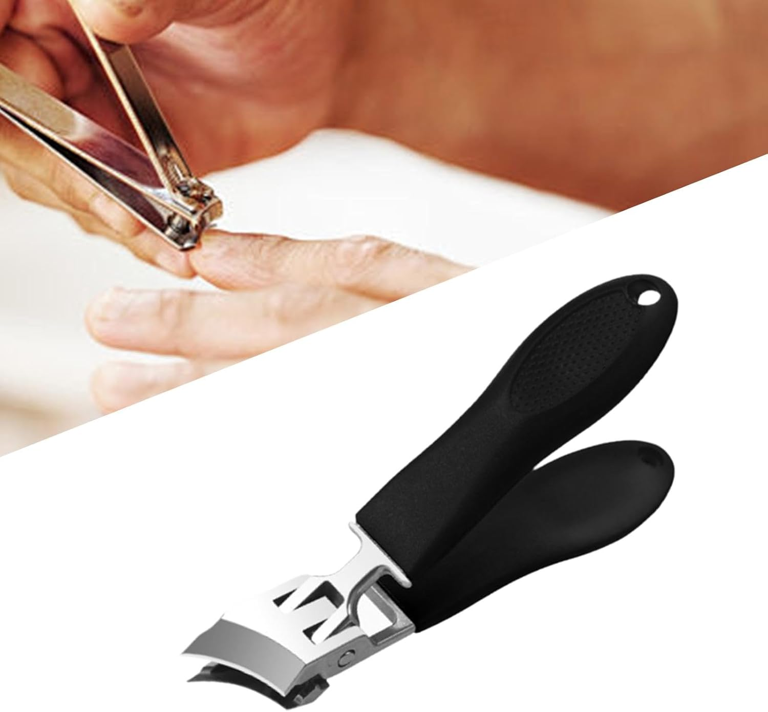 Angled Nail Clippers, Wide Opening for Elderly, Large - Stainless Steel Nail Clippers for Men, Thick Nails, Black image number 2