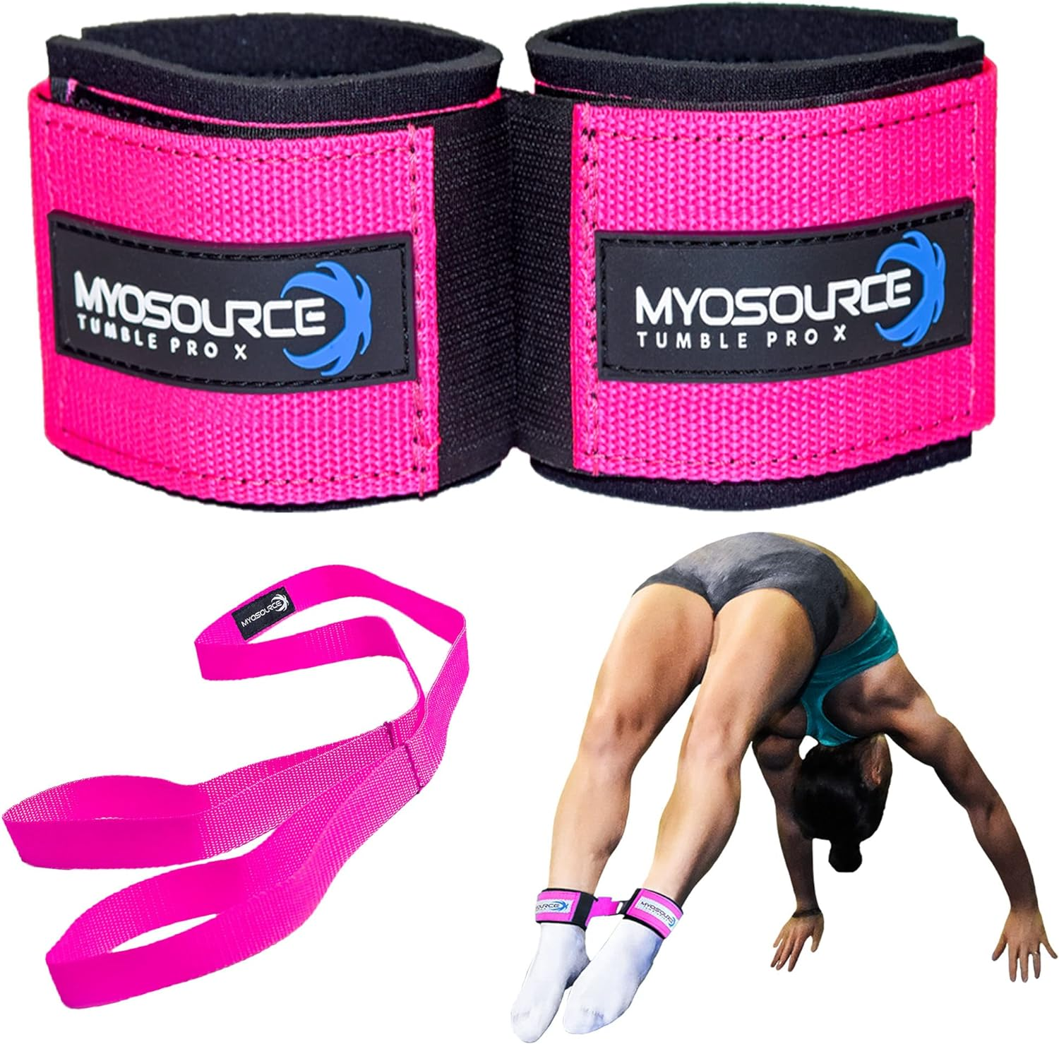 Tumble Pro X Ankle Straps &ndash; Cheerleading, Gymnastics Tumbling Trainer Aid &ndash; Defrogger Keeps Ankles Together during Stunting, Standing Back Tuck, Handspring Training &ndash; Available in Blue and Pink image number 4