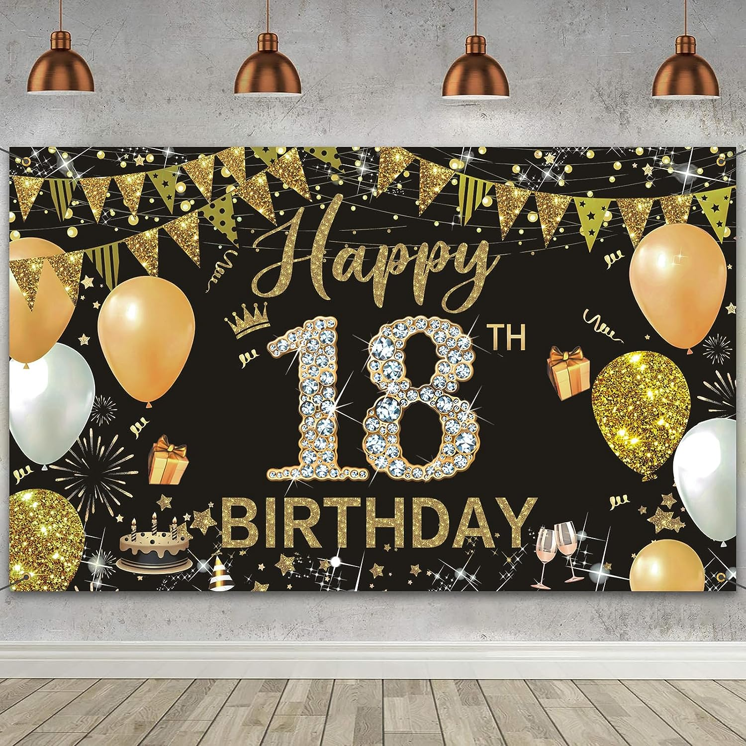 WVMNQO Happy Birthday Banner, 40Th Birthday Decorations Backdrop, Extra Large Black Gold Party Decorations, Perfect Birthday Party Supplies Photography Background for Men, and Women, 180X110Cm