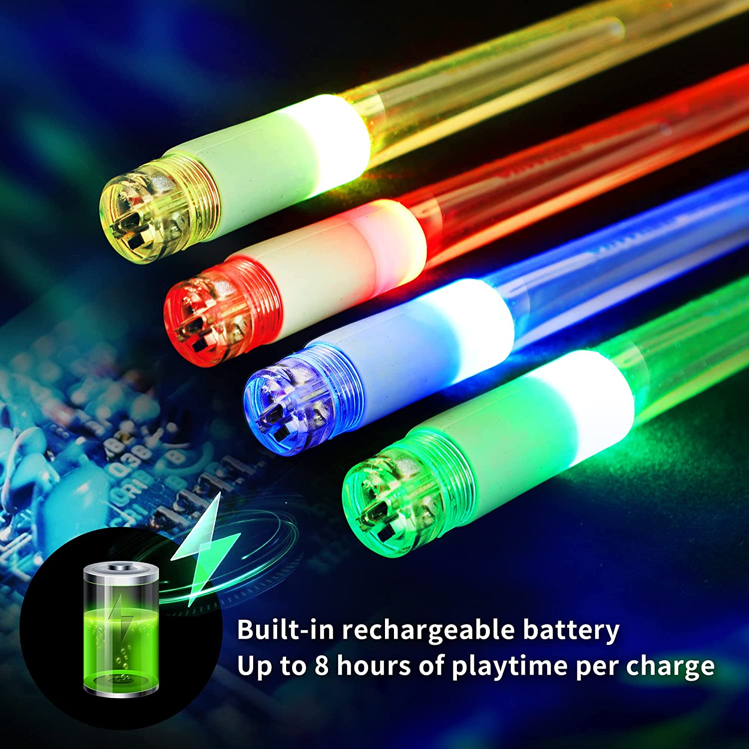 Rechargeable 15 Color Changing LED Light up Drum Sticks with Storage Bag, Glow in the Dark Drumsticks, Drummer Gifts Glow Plastic Drum Sticks for Adults,Personalized Drumsticks（２Pcs／Pack） image number 4