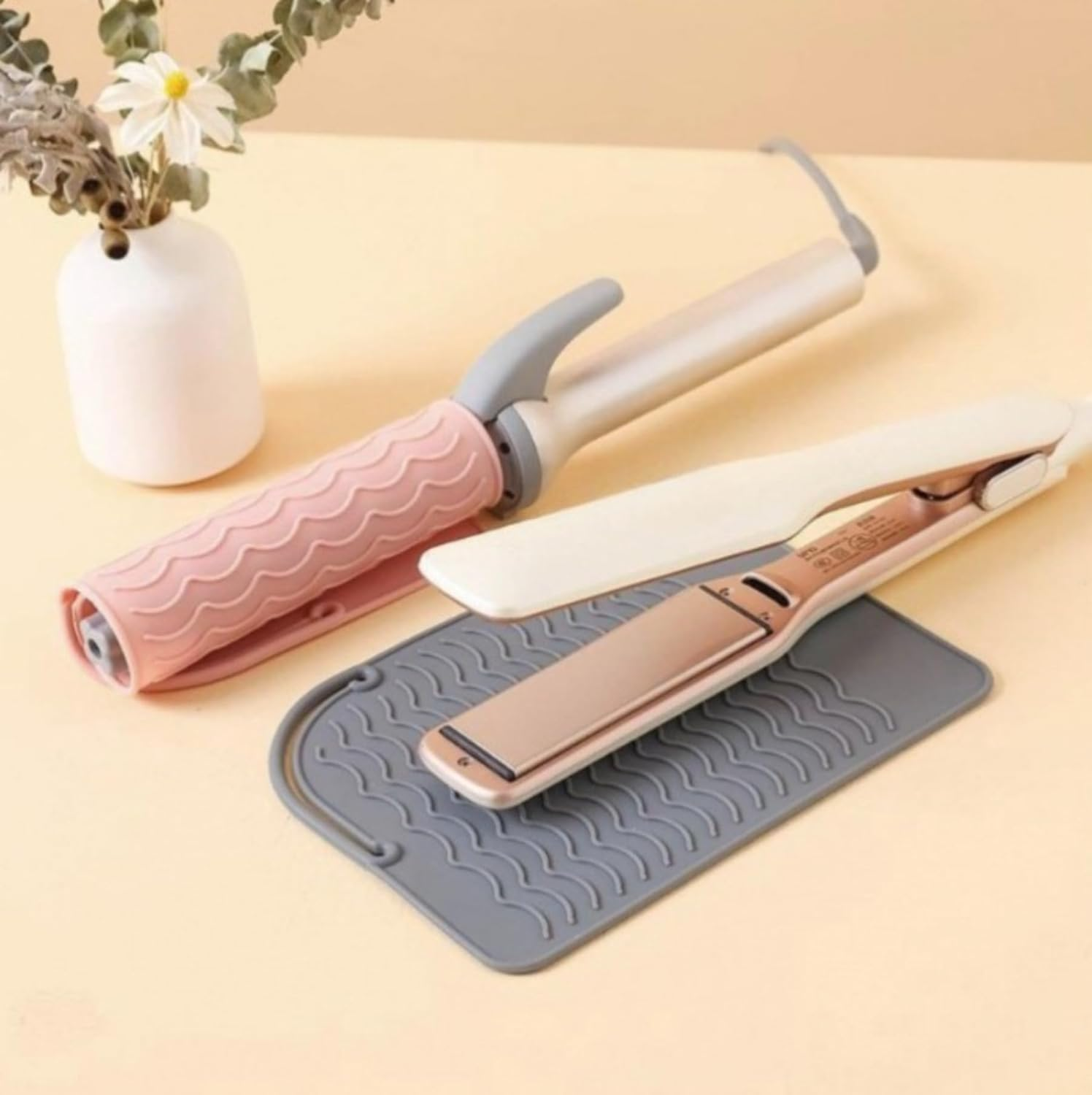 2 Pcs Silicone Heat-Resistant Pads,Portable Insulation Pads,Vanity Accessories,Suitable for Curling Irons and Straighteners (Gray+Pink) image number 2