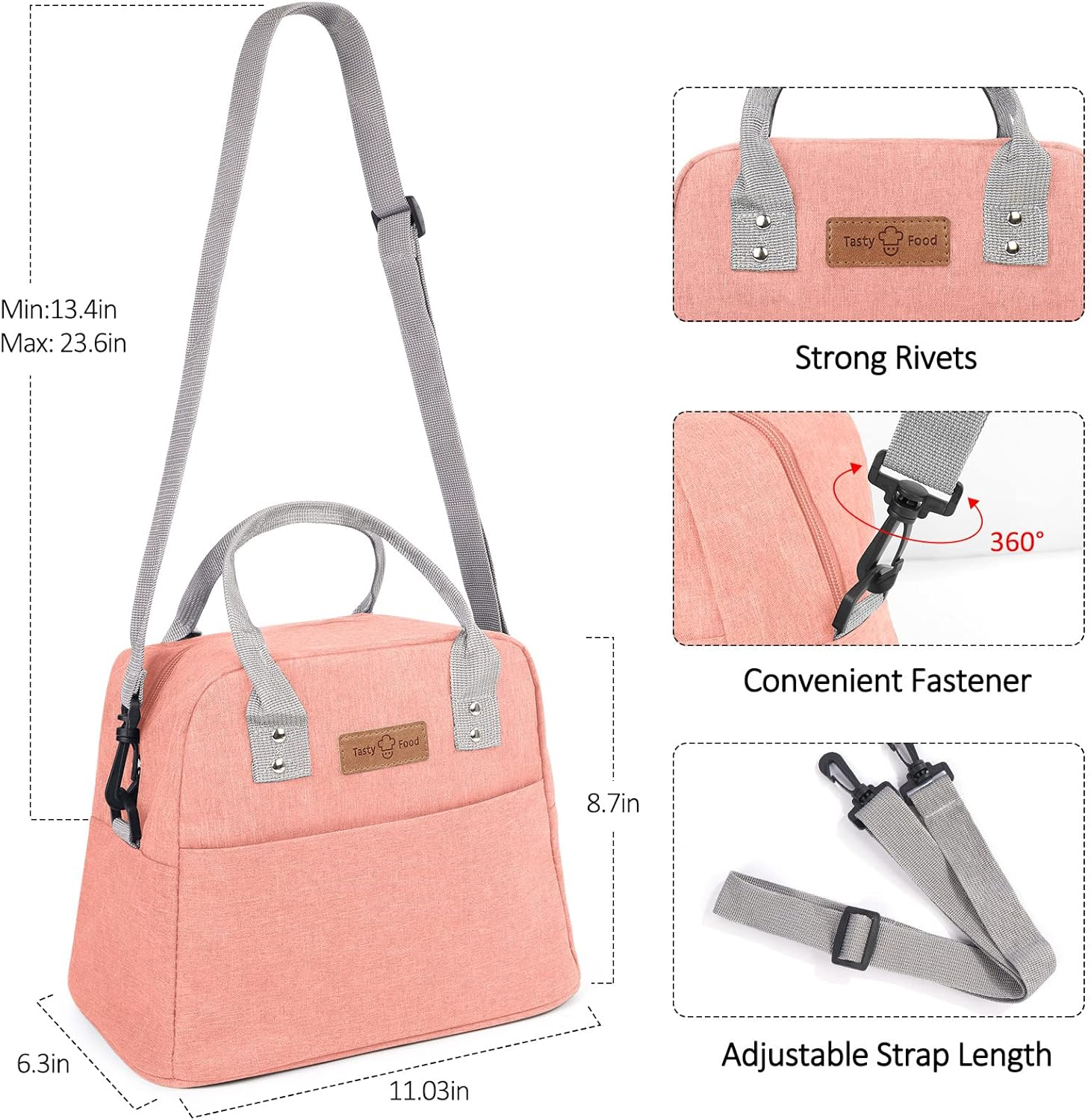 Lunch Bags for Women, Lunch Bag for Kids/Adults 9L Insulated Lunch Bags Cooler Bag Women Lunch Bag for Work, Picnic, School(Pink) image number 4