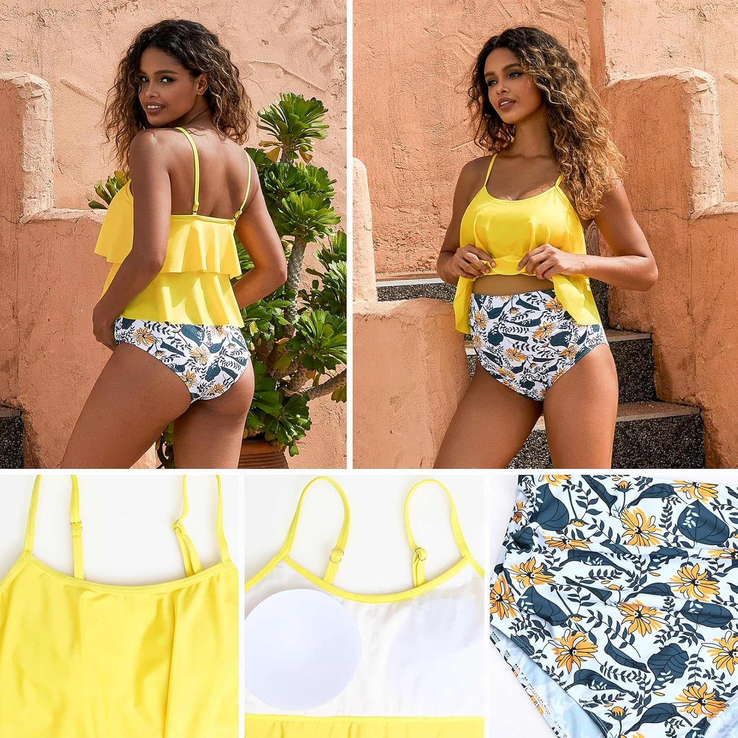 GINKANA Womens Maternity Tankini Swimsuits 2 Piece Maternity Swimwear Bathing Suit Double Ruffle Hem Pregnancy Swimming Suits image number 4