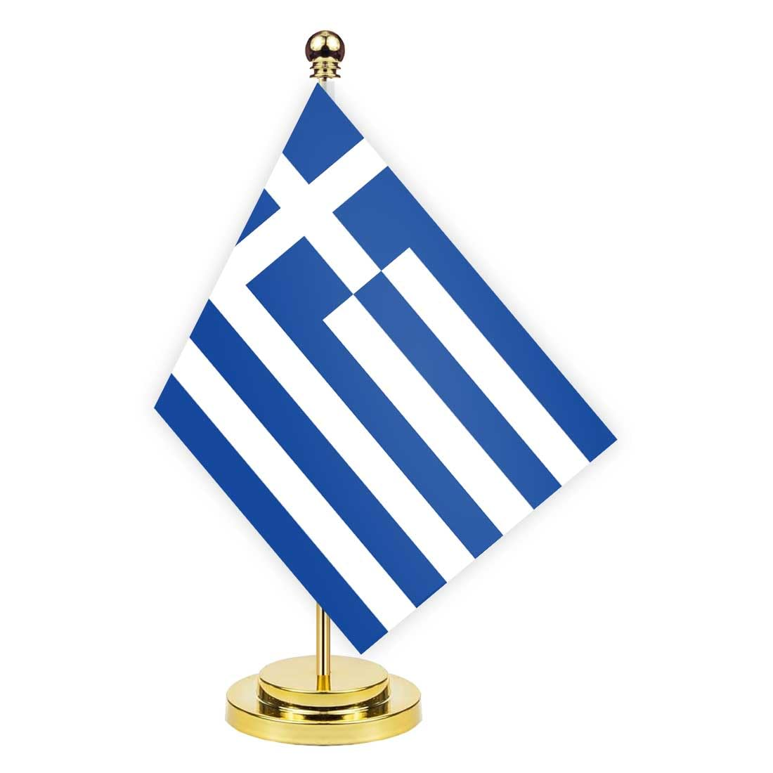 Greece Desk Flag,12 Inch Tall Small Greek Indoor Banner,Tiny Printing Decor for Office Home Table Meeting with Golden Metal Pole Base image number 3