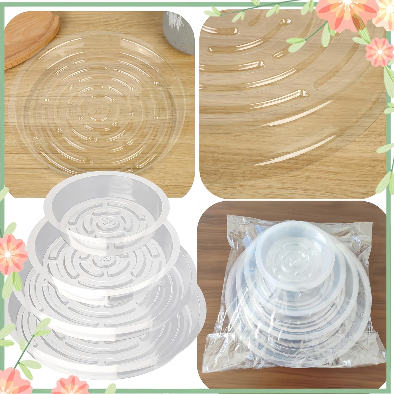 24 Pcs Clear Plastic Plant Saucer Drip Trays,Large Plant Plate Dish 6, 8, 10, 12 Inches Pot Saucers Flower Pot Set,With 25 T-Type Nursery Garden Labels,For Indoor Flower Pots and Planters