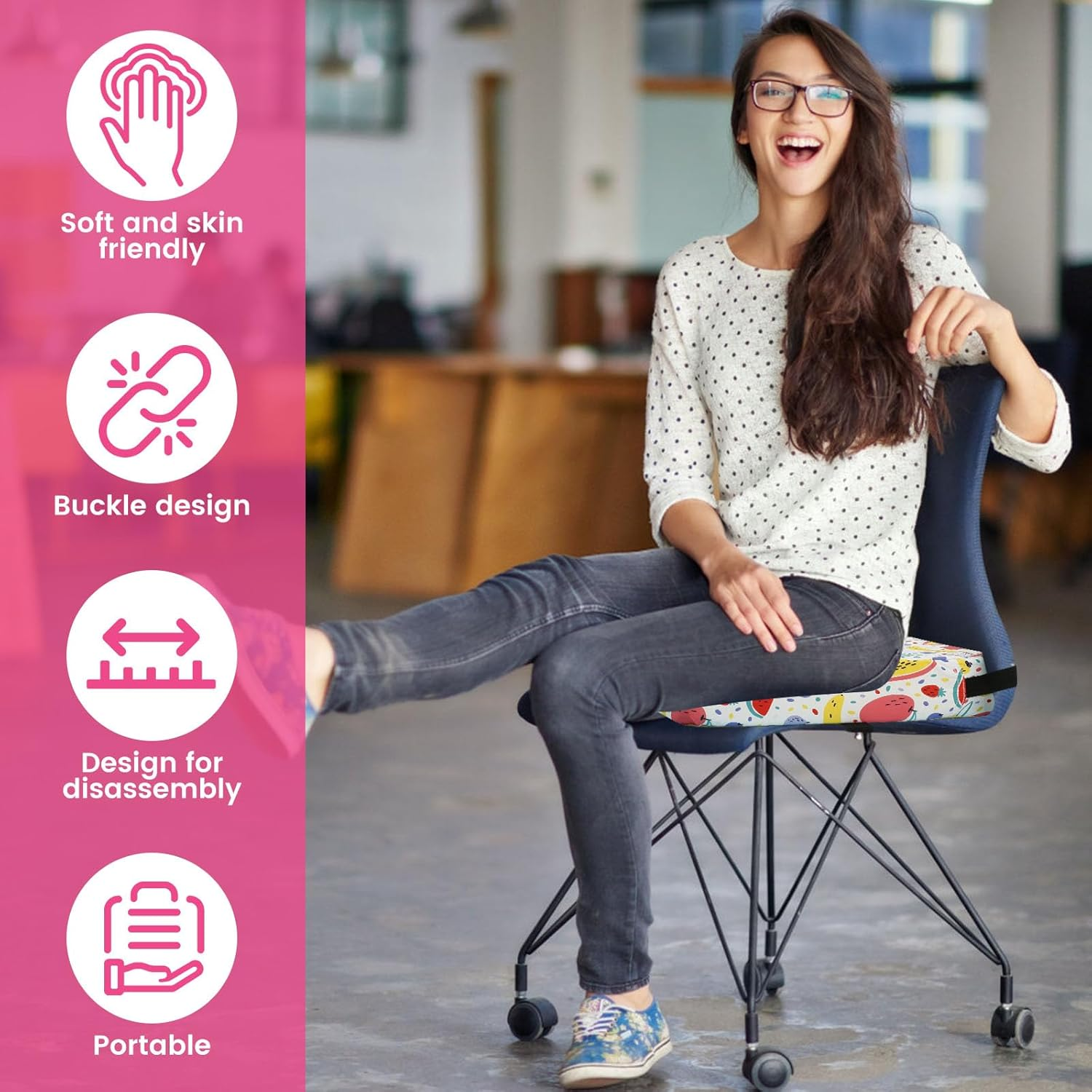 Toddler Booster Seat Booster Seat for Dining Table Portable High Chair Cushion Soft Breathable Booster Seat Pad with Safety Buckles Non-Slip Bottom Booster Chair Cushion for Toddlers Eating (Shape 1) image number 5