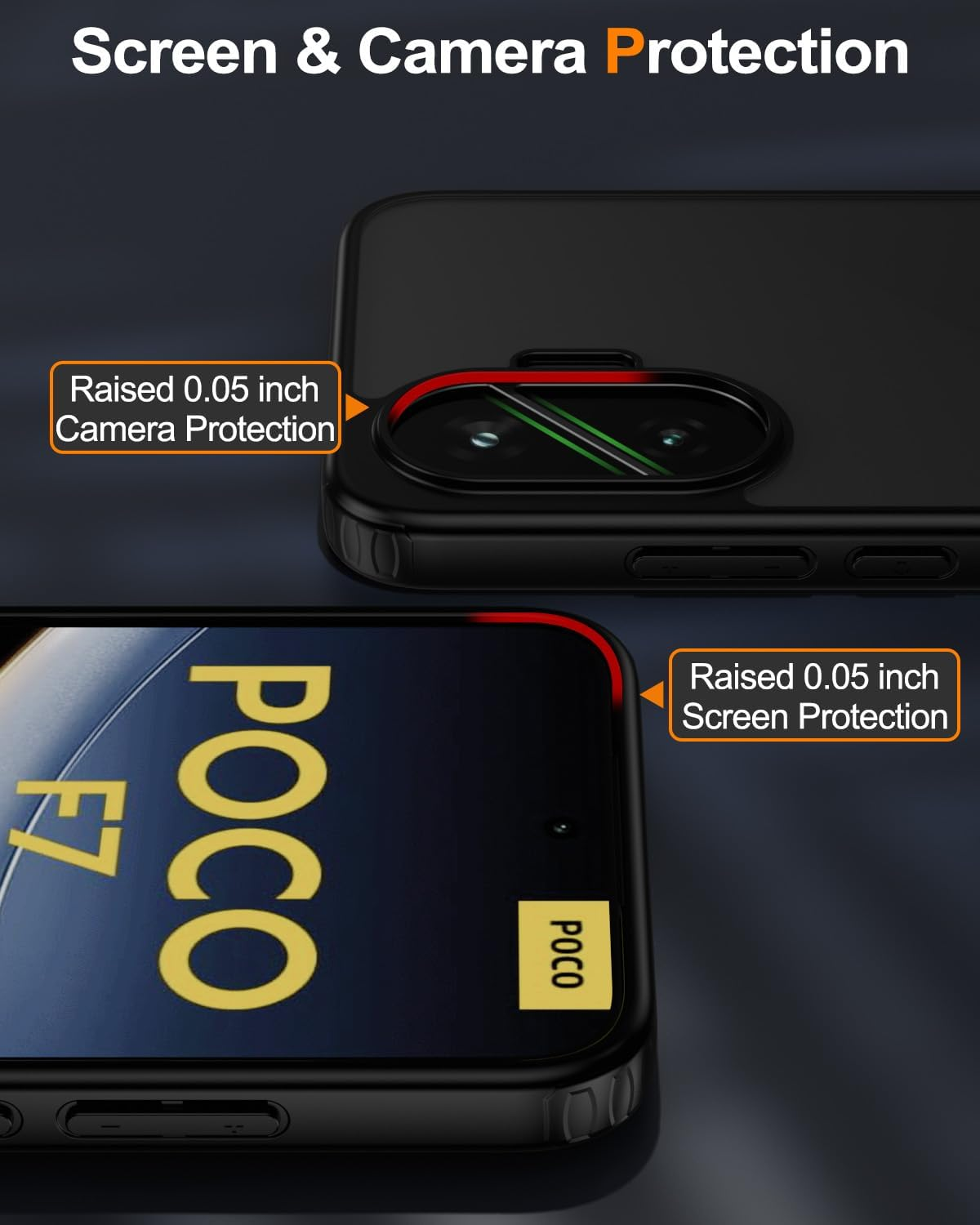 Case for Xiaomi Poco F7 - [Matte Translucent] [Military Standard Protection] [Ultra Slim Hybrid Design] Shockproof Case (Black) - Black image number 4