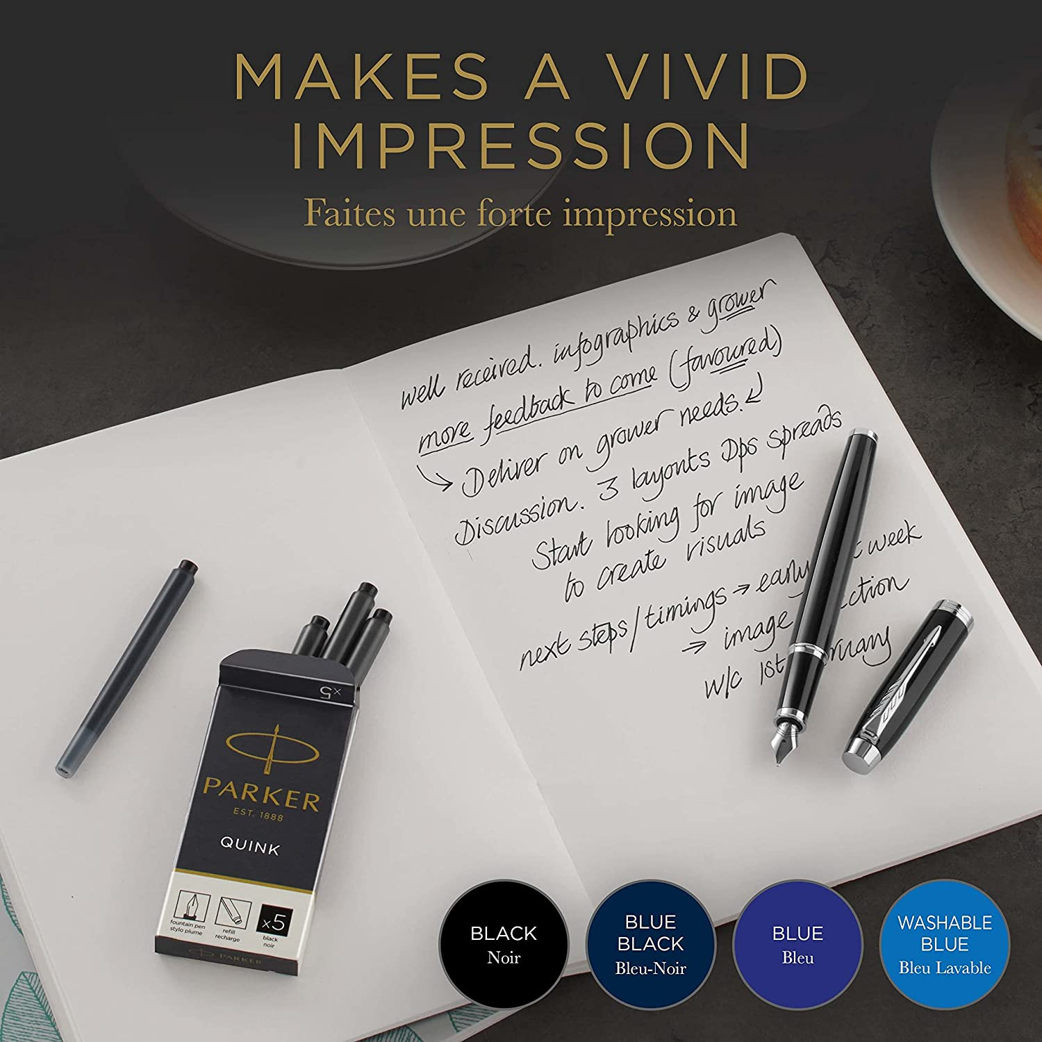 PARKER QUINK Long Fountain Pen Ink Refill Cartridges, Black, 5 Count (Pack of 2) image number 5