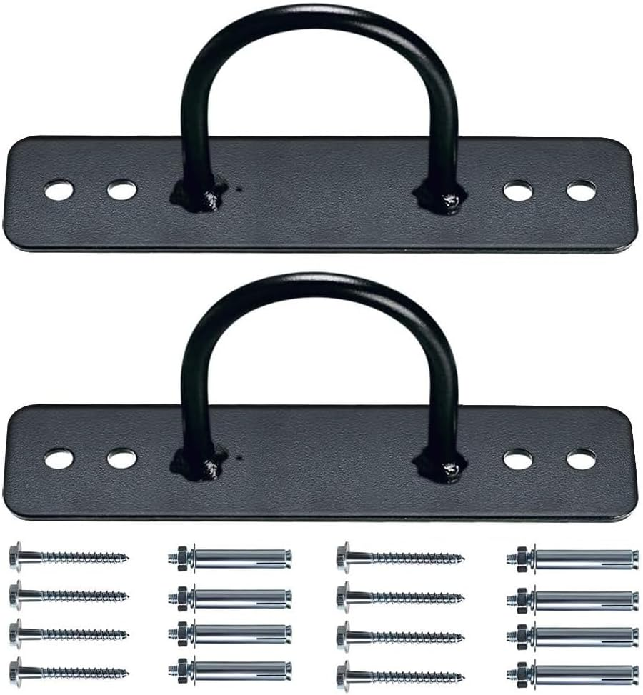 2 Pack Battle Rope Anchors, Training Rope Holders with Accessories for Hanging Straps Gymnastics Rings, Bodyweight Strength Training, Yoga Swing Hammock, Boxing Equipment (Black) image number 1
