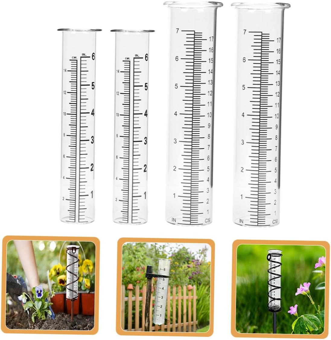 SUPVOX 4Pcs Glass Rain Gauge Tubes Scale, Professional Outdoor Rainfall Measuring Cylinders 6-Inch 7-Inch, Test Tube Rain Gauge for Garden and Home Use image number 3