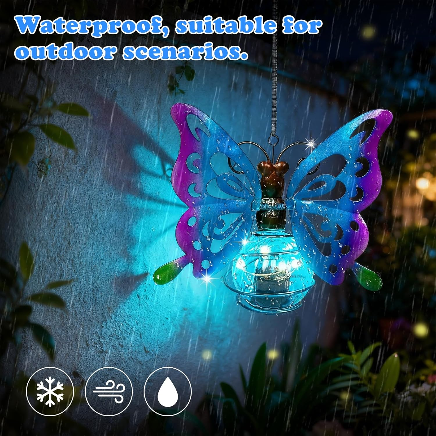 UOY Solar Lights for Outdoor Garden Decoration Outdoor Solar Glass, Butterfly Solar Glass, Waterproof Garden Light, Hanging Light Decoration, Solar Lanterns for Outdoor Garden, Solar Lantern For image number 2