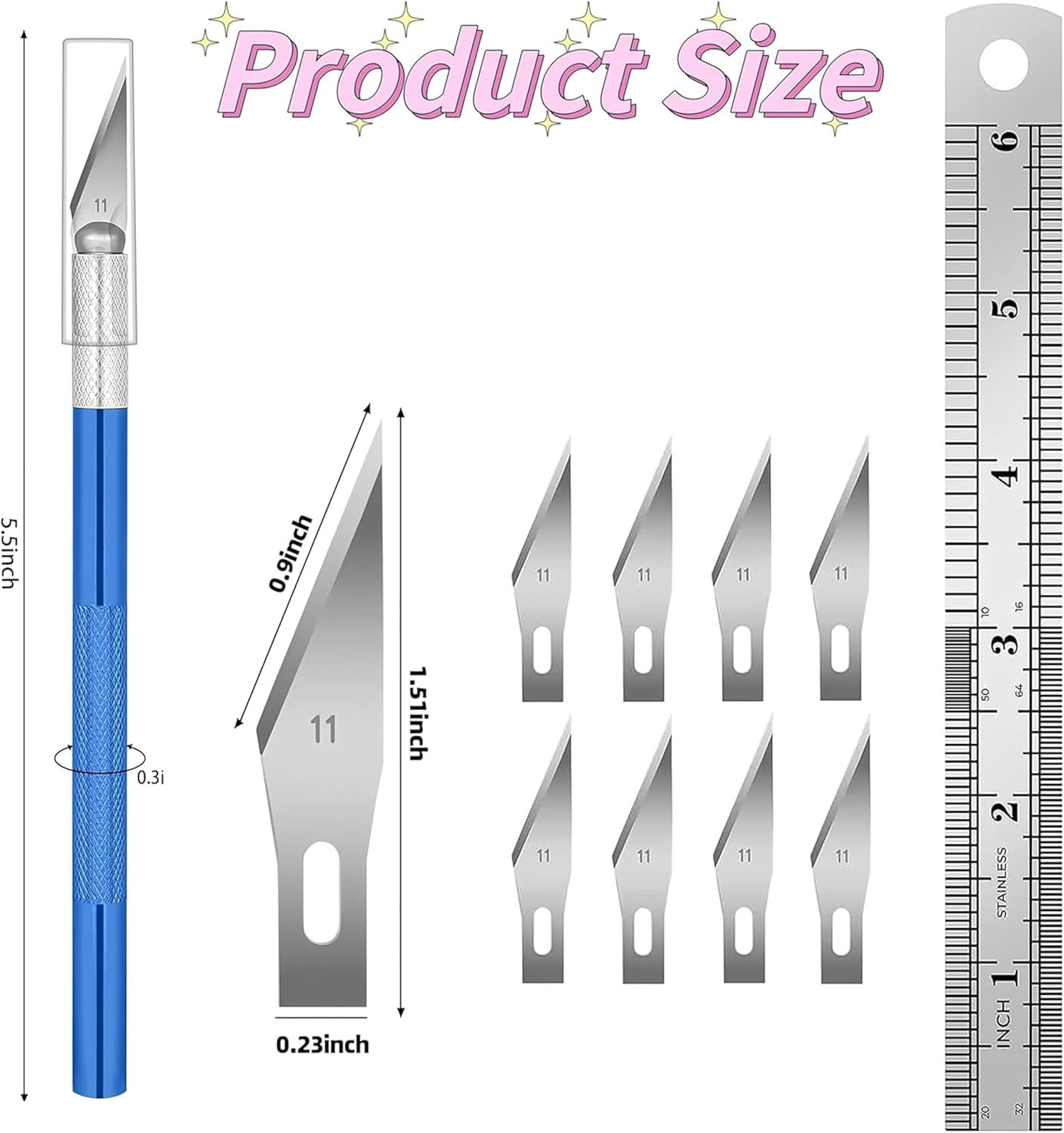 4 Pcs Precision Carving Craft Knife Hobby Knife,With 20Pcs Manganese Steel Blade Kit with 6In Steel Ruler,Ergonomic Aluminium Handle for Diy,Art,Cutting,Carving image number 4