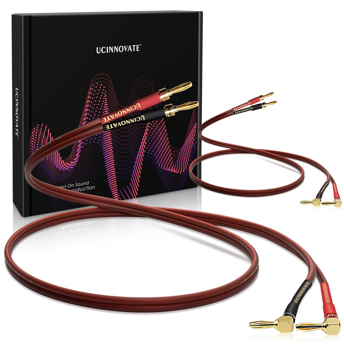 UCINNOVATE 2 Pack 14 AWG Speaker Wire with Banana Plugs, 2X 3M Hifi OFC Speaker Cable with Gold-Plated Right Angle Banana Plugs to Banana Plugs Audio Cable Speaker Cord for Audiophile (3M / 9.8FT) image number 2