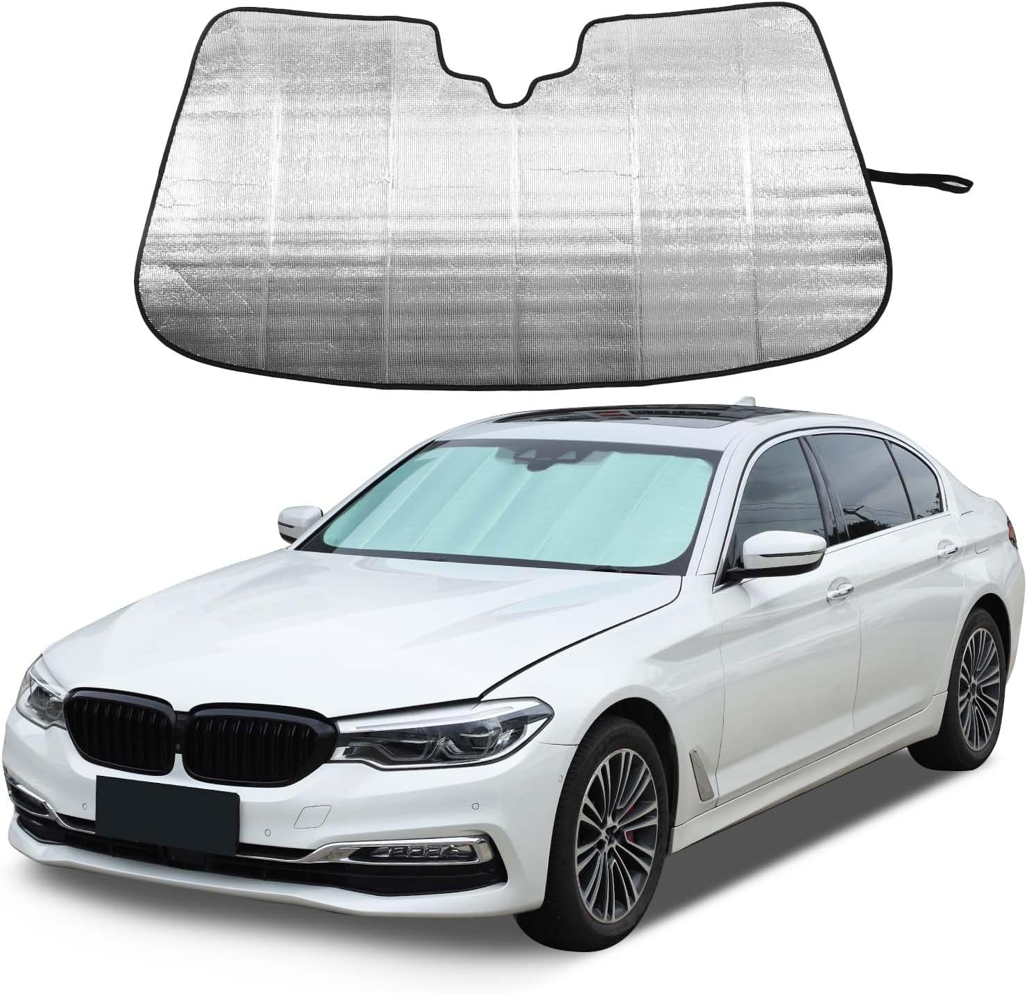 Windscreen Sun Shade Compatible with BMW 5 Series Accessories | Reflective Windshield Cover Window Shade | UV & Heat Blocking Cover (Aluminum Foil, 2018-2023) image number 2