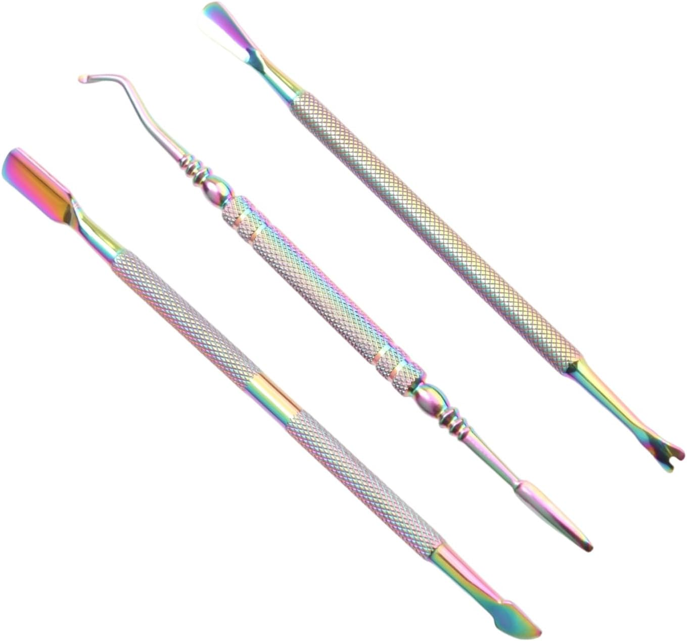 3 Pcs Cuticle Pusher, Cuticle Remover Cuticle Trimmer, Cuticle Tool Set, Double-Headed Stainless Steel Nail Pusher, Manicures & Pedicures - Nail Removal Tool (Rainbow) image number 3