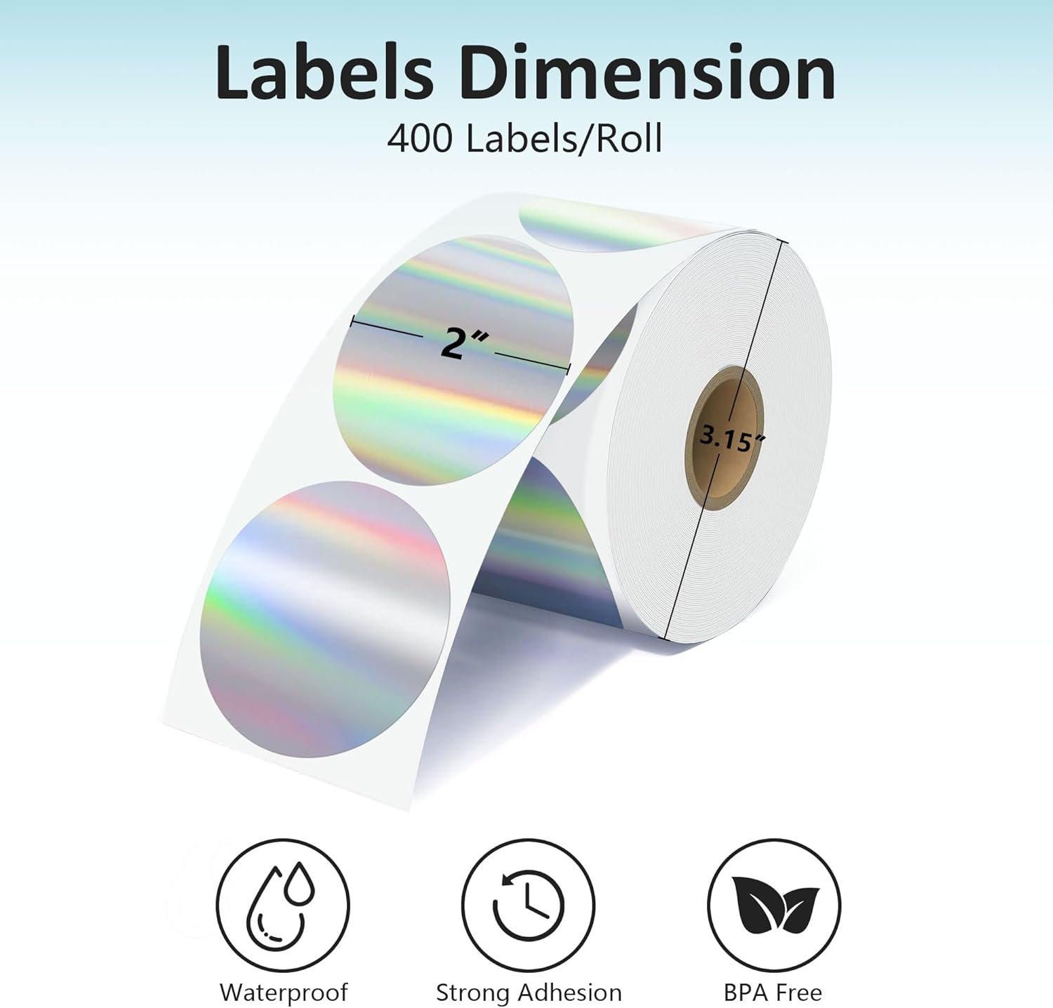 2'' Holographic Thermal Labels - 400Pcs round Thermal Printer Labels, Waterproof Thermal Printer Stickers for Logo Design, Name/Price Tag, Thanks Card, Address, QR Code, 400 Labels/Roll image number 3