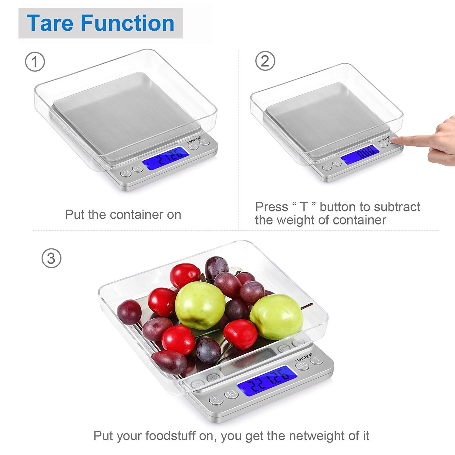 Digital Pocket Scale, Proster 0.01-500G Mini Digital Scale with Backlit LCD Display, Weighing Scale for Kitchen Food, Fruit, Jewellery Weighing Etc (With 2 Trays) image number 4