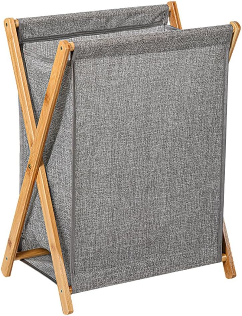 AIMALL Foldable Laundry Basket with Solid Wood Frame, Breathable Fabric, Large Capacity for Bathroom and Bedroom, Detachable Design, 3 Sizes