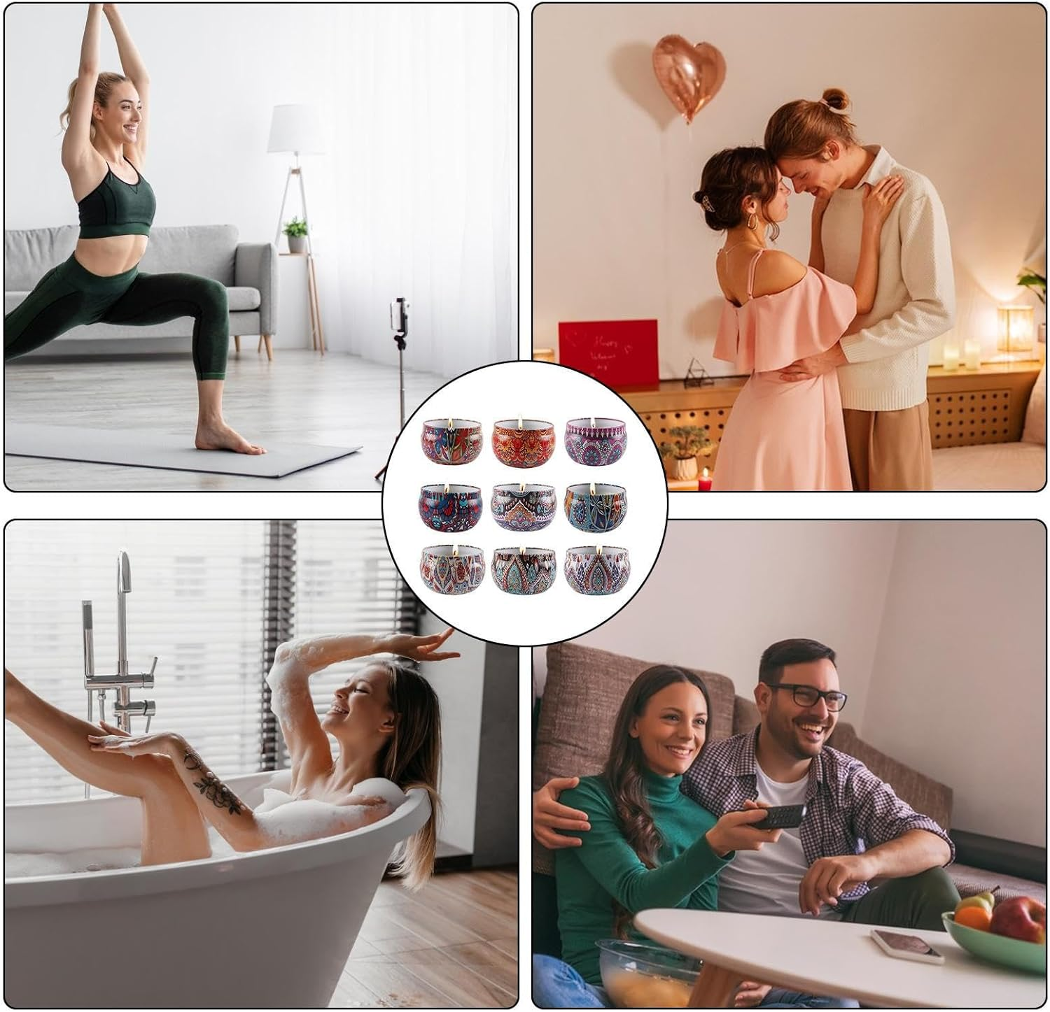 Scented Candle Set - Set of 9 Multi-Purpose Natural Scented Candles - Portable Candles with Lidded Jars for Working, Reading, Yoga, Bathing, Dating, Honeymoon Zankie image number 1